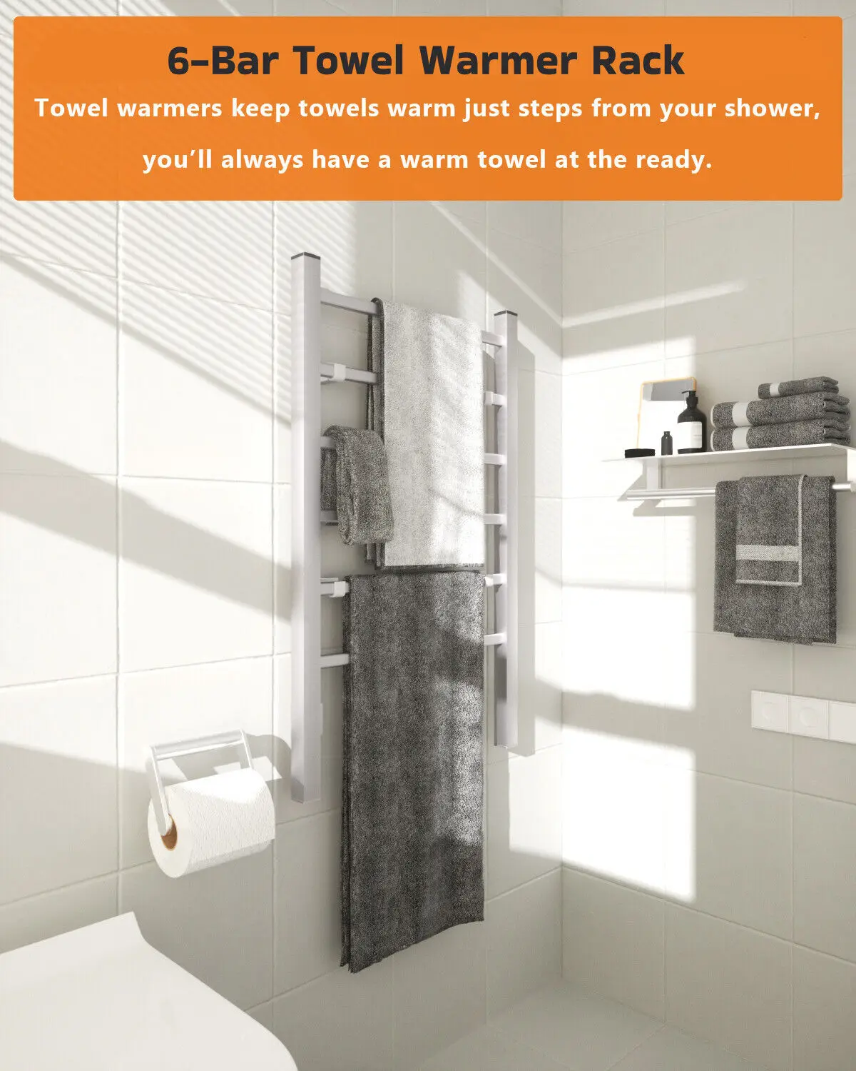 GOFLAME 2-in-1 Electric Towel Warmer 100W Heater Drying Cloth Stand Towel Rack w/6 Bars