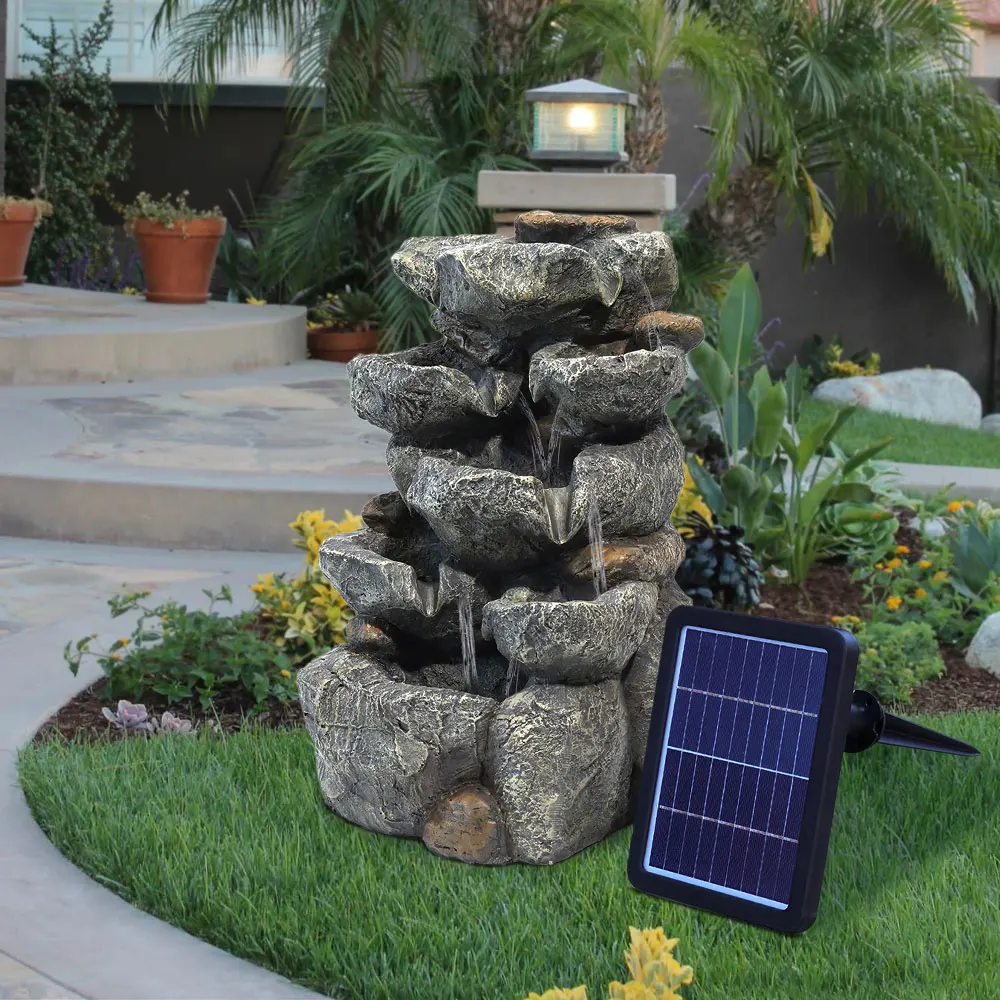 Garden Water Feature Outdoor LED Waterfall Fountain Rockery Decor