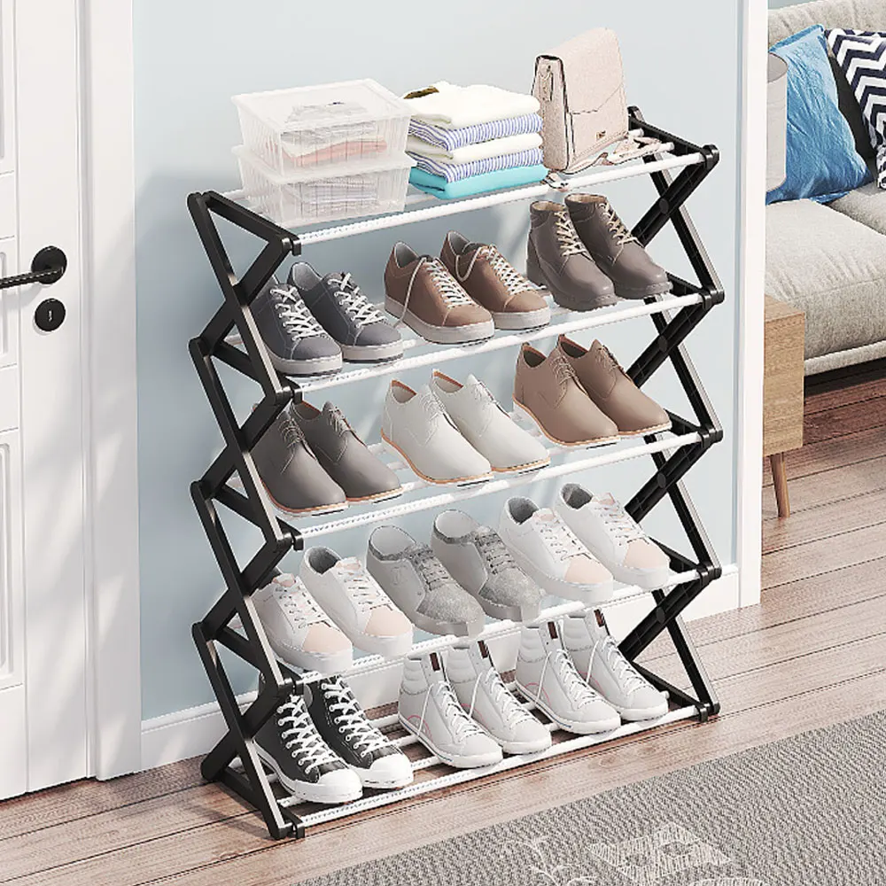 Voltsify Black Foldable Multi-Tier Metal Shoe Rack for Closet Entrayway Living Room