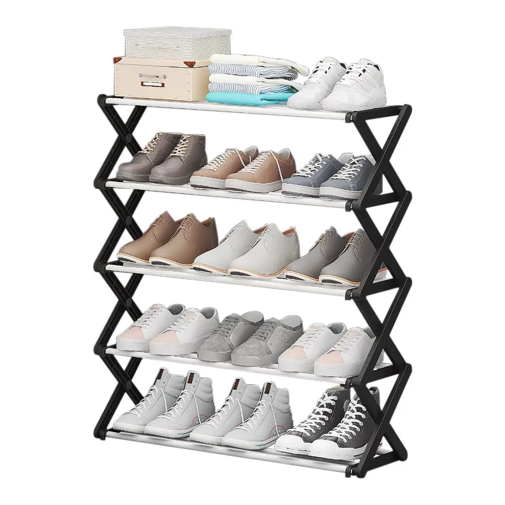 Voltsify Black Foldable Multi-Tier Metal Shoe Rack for Closet Entrayway Living Room