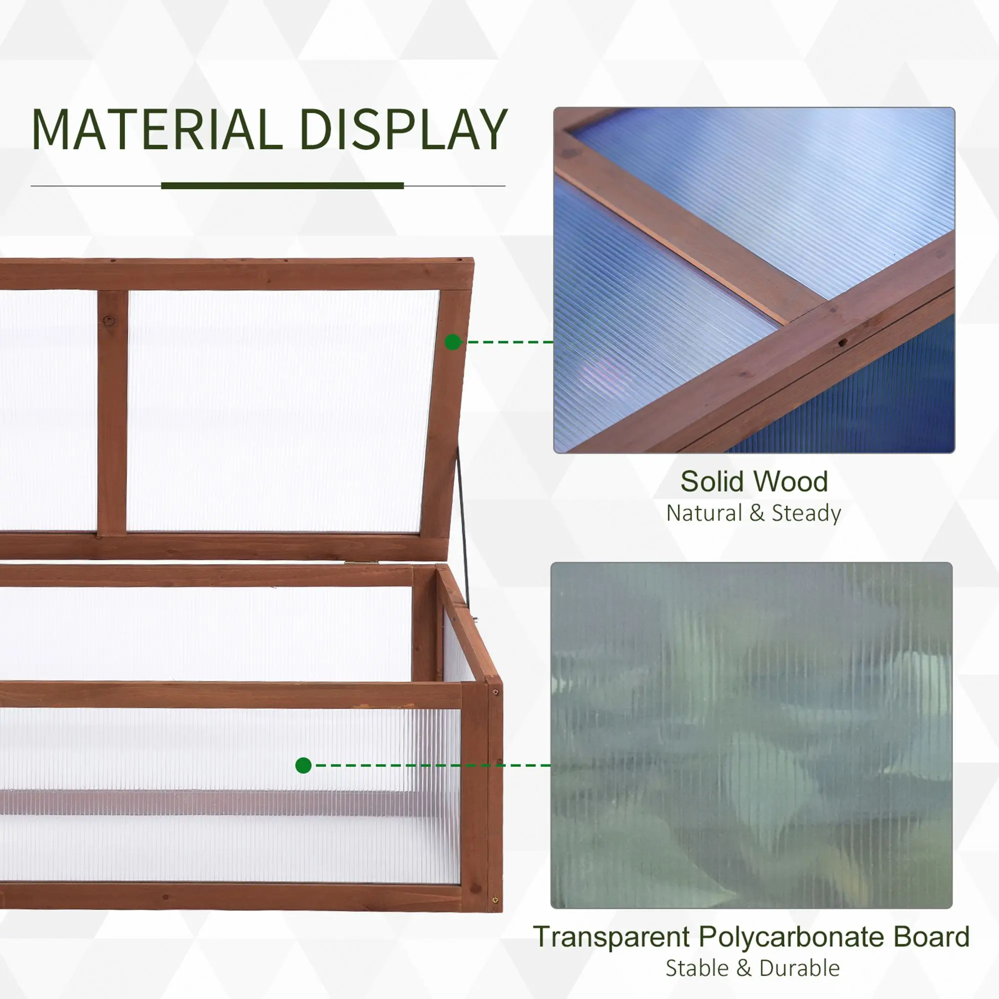 Wooden Cold Frame Greenhouse Polycarbonate Board Plant Flower 100 X 65 X 40cm