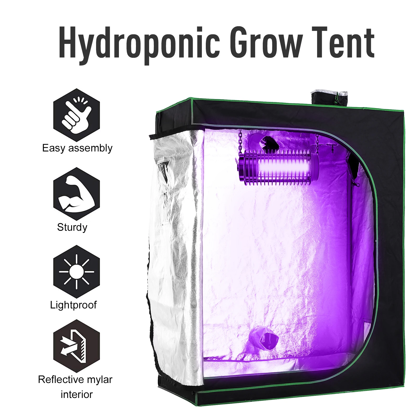 120*60*150cm Indoor Plant Grow Tent Green Room Hydroponic Canopy Mylar 600D