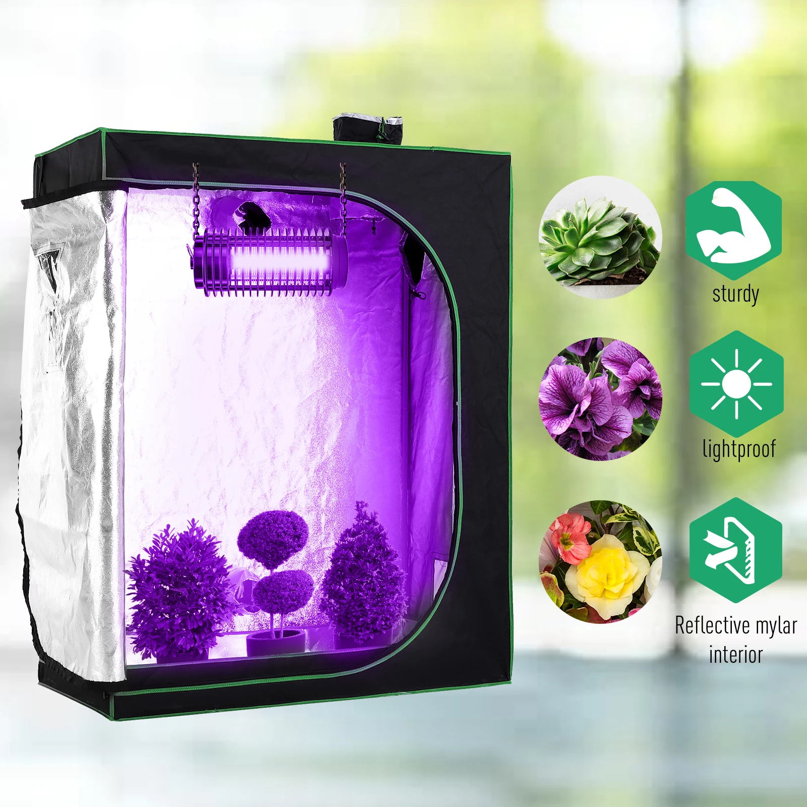 120*60*150cm Indoor Plant Grow Tent Green Room Hydroponic Canopy Mylar 600D