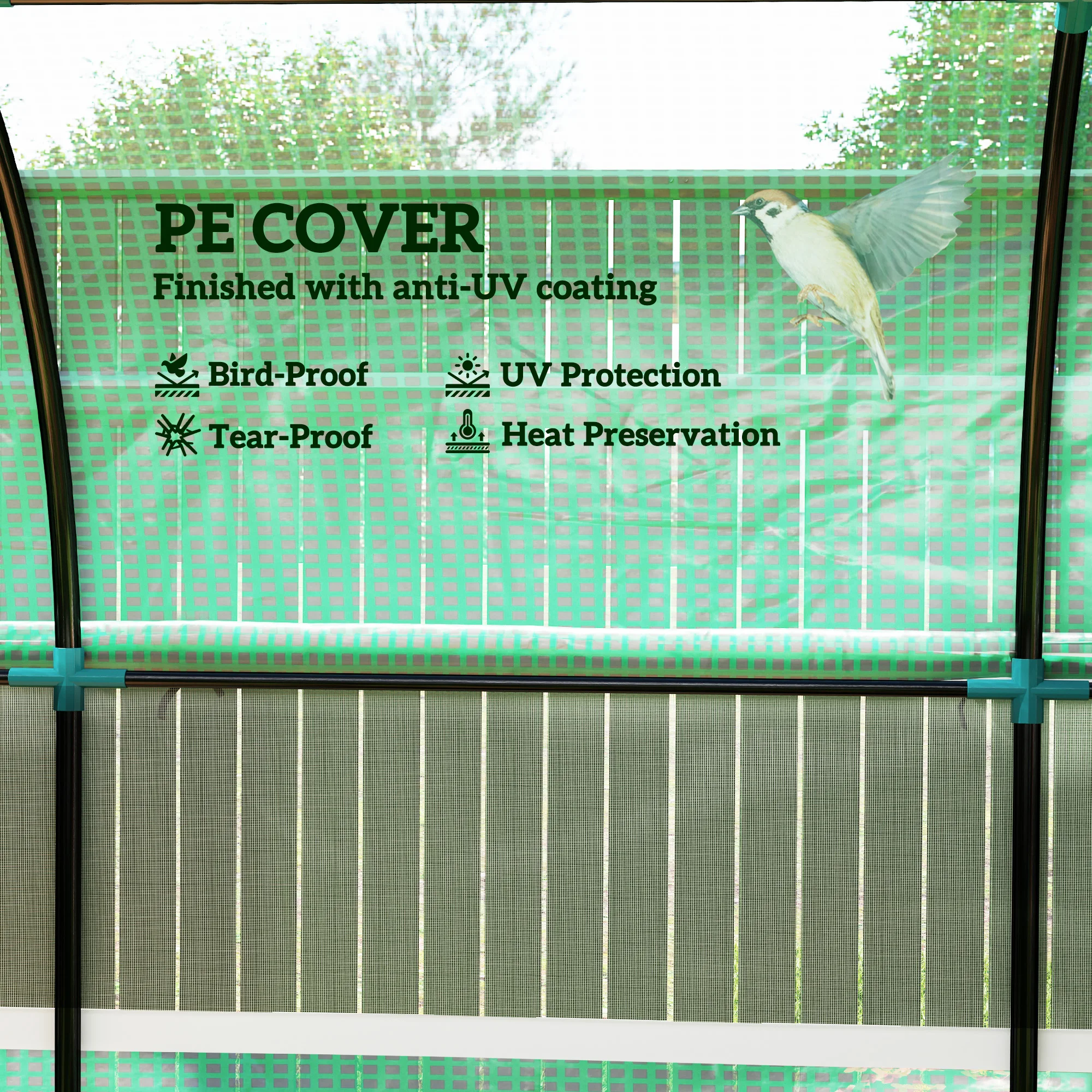 Polytunnel Greenhouse with Uv-Resistant Pe Cover, Grow House, 3 X 2 X 2m