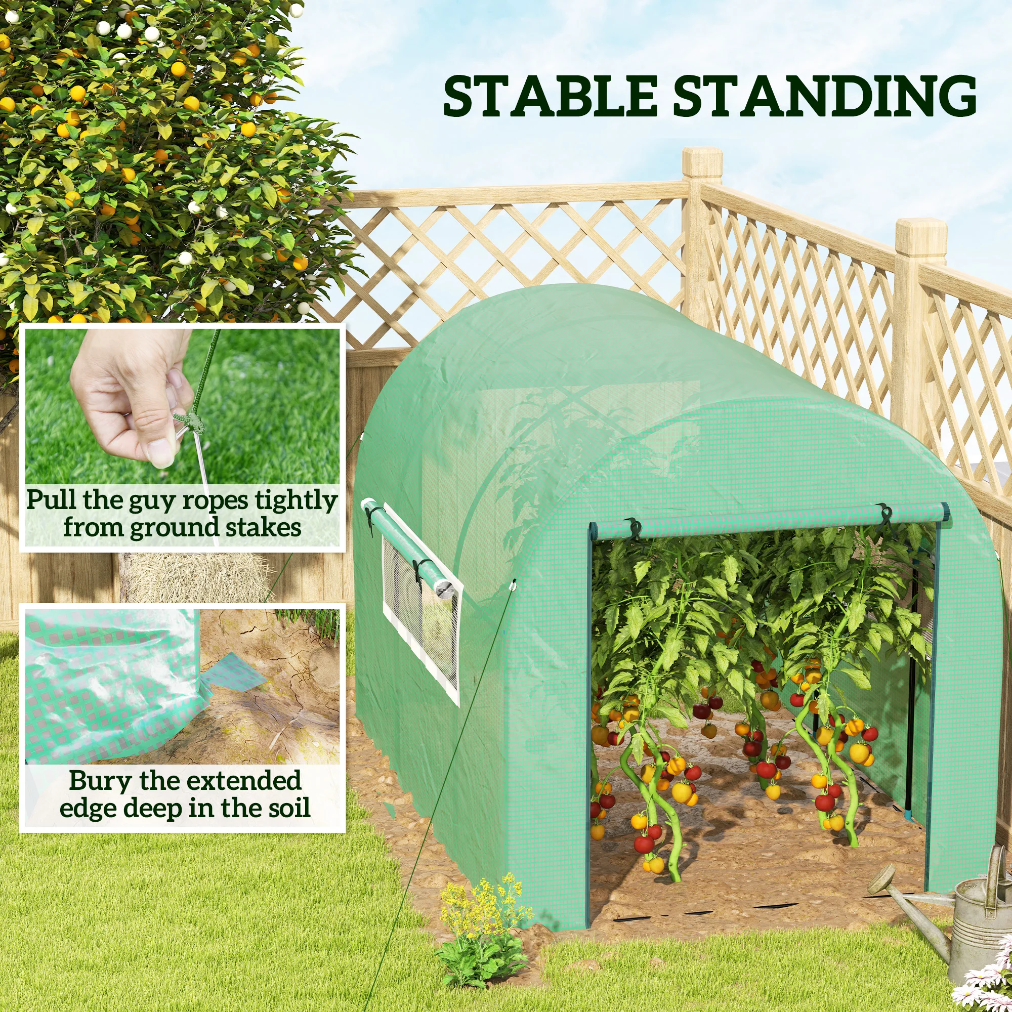 Polytunnel Greenhouse with Uv-Resistant Pe Cover, Grow House, 3 X 2 X 2m