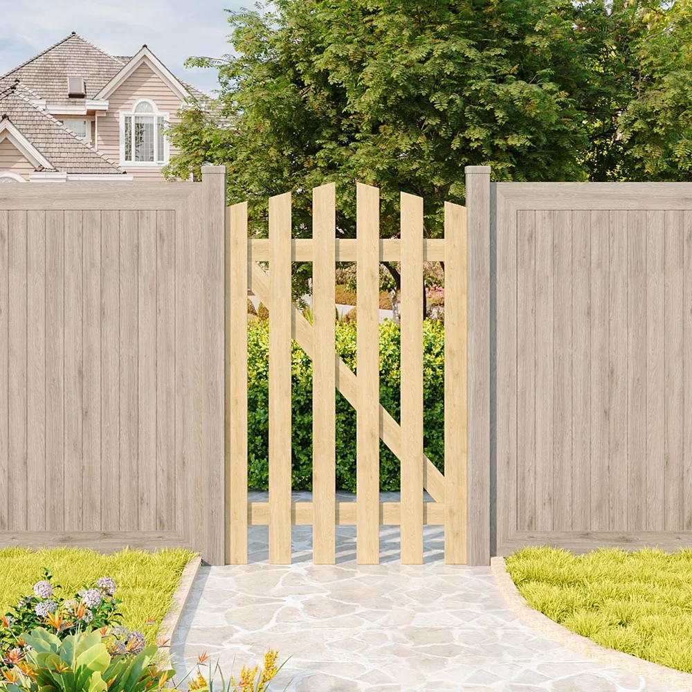 Outdoor Wooden Garden Gate Fence Spruce Wood Door with 8-inch Stainless Steel Bolt