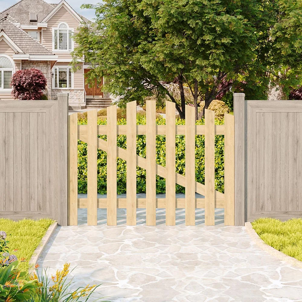 Outdoor Wooden Garden Gate Fence Spruce Wood Door with 8-inch Stainless Steel Bolt