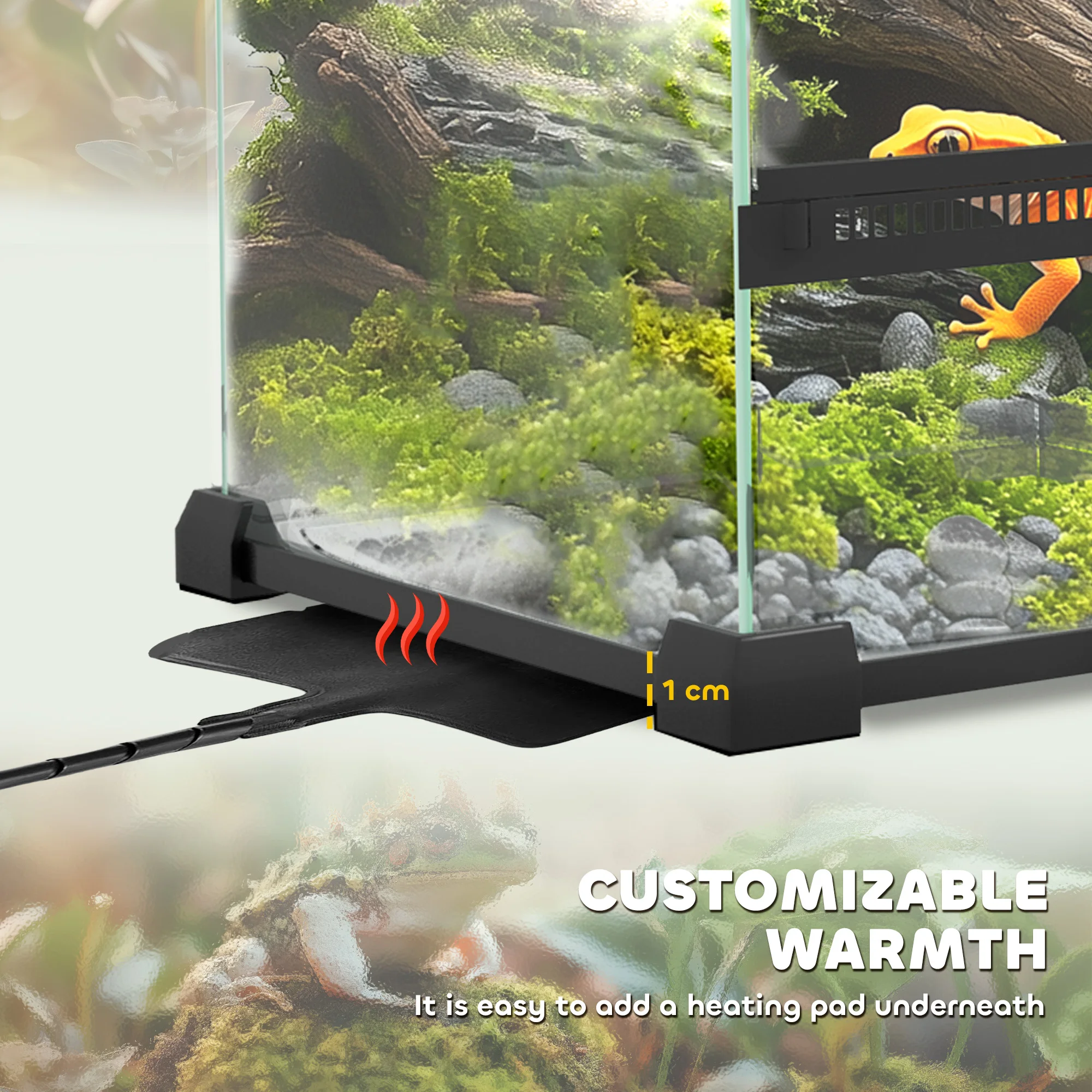 PawHut Glass Reptile Terrarium, 12L Vivarium for Lizards, Frogs, Snakes, Turtles, Tortoises, with Ventilation