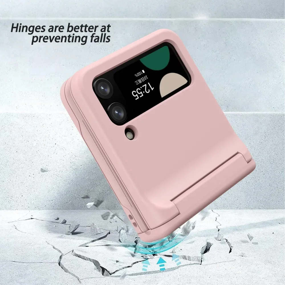 For Samsung Galaxy Z Flip 3 4 Case Matte Skin-Friendly Card Pocket Hinge All-inclusive Folding Shockproof Hard Cover Accessories