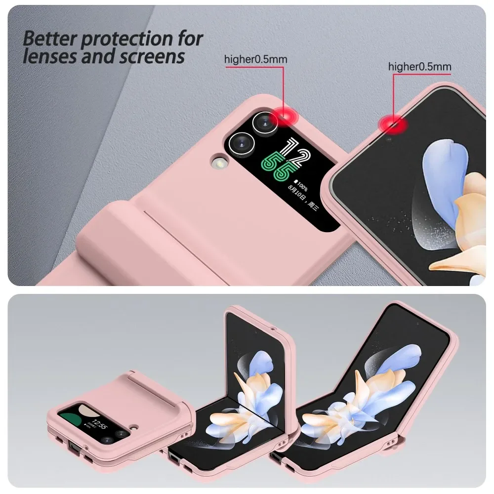 For Samsung Galaxy Z Flip 3 4 Case Matte Skin-Friendly Card Pocket Hinge All-inclusive Folding Shockproof Hard Cover Accessories
