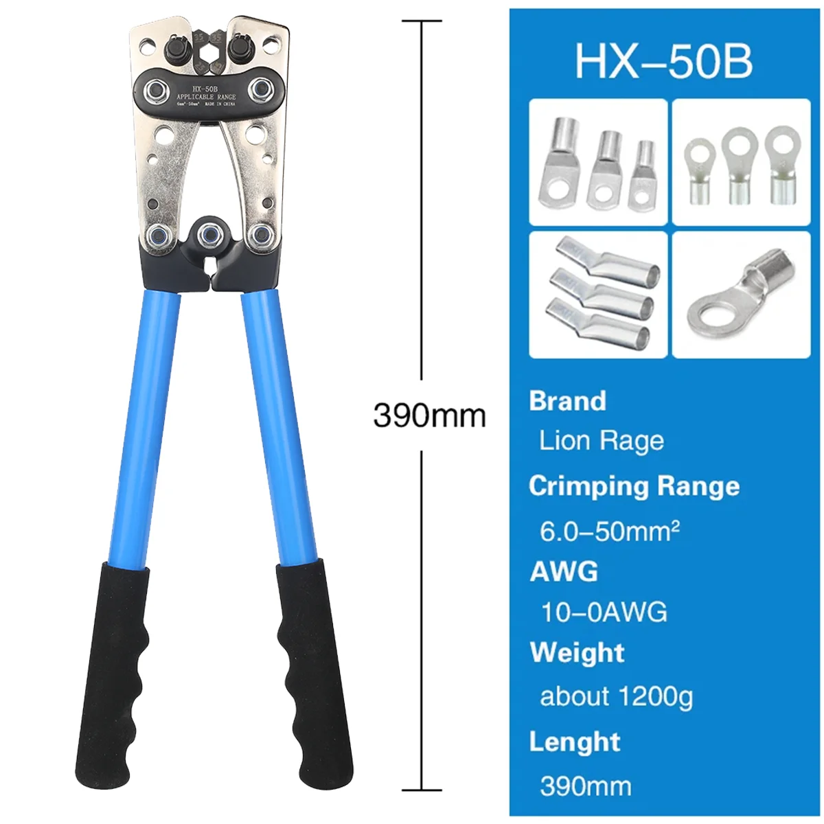 Heavy Duty Battery Cable Crimping Tool Wire Lug Crimper Terminal Copper Lugs Kit for Battery Wire Ring Terminals