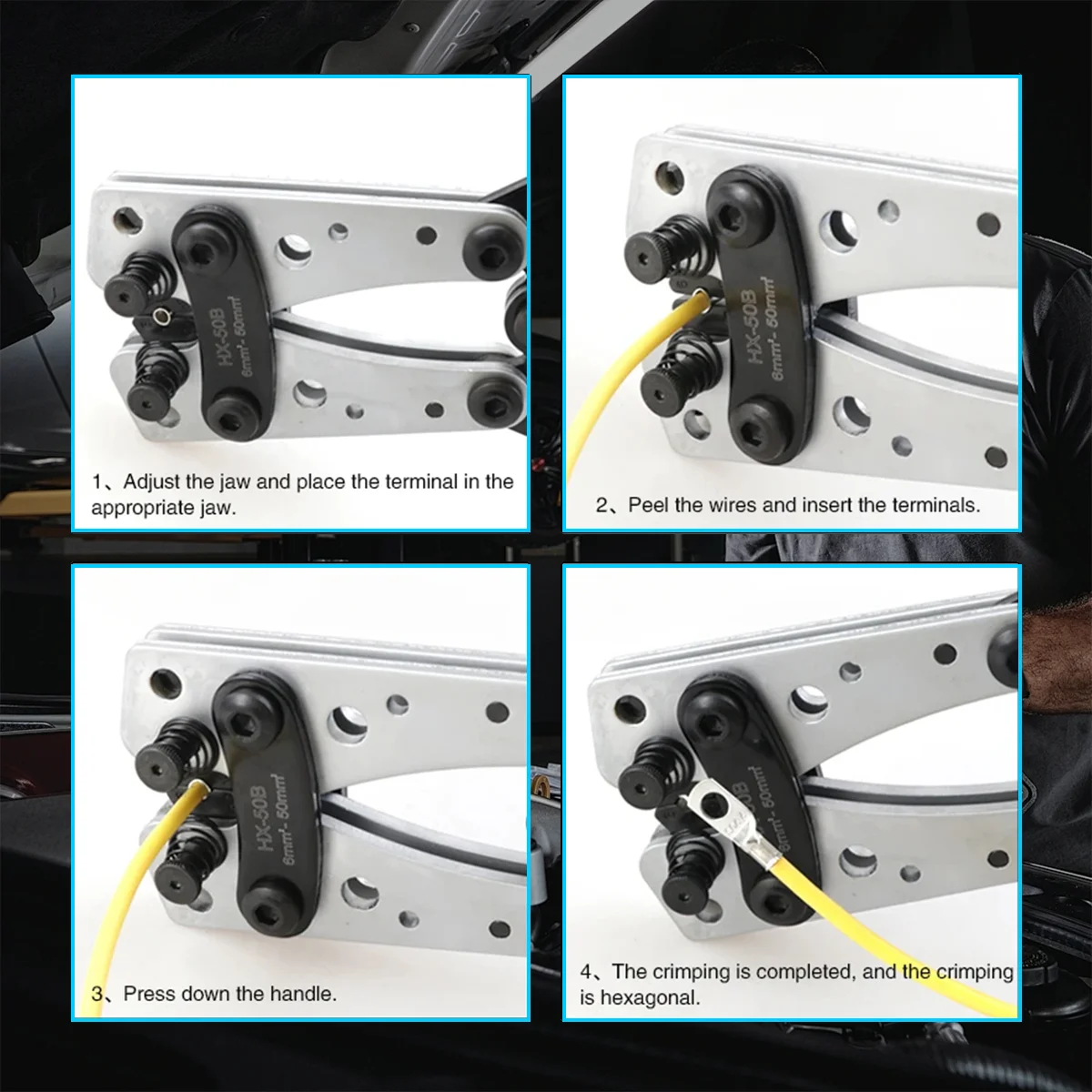 Heavy Duty Battery Cable Crimping Tool Wire Lug Crimper Terminal Copper Lugs Kit for Battery Wire Ring Terminals
