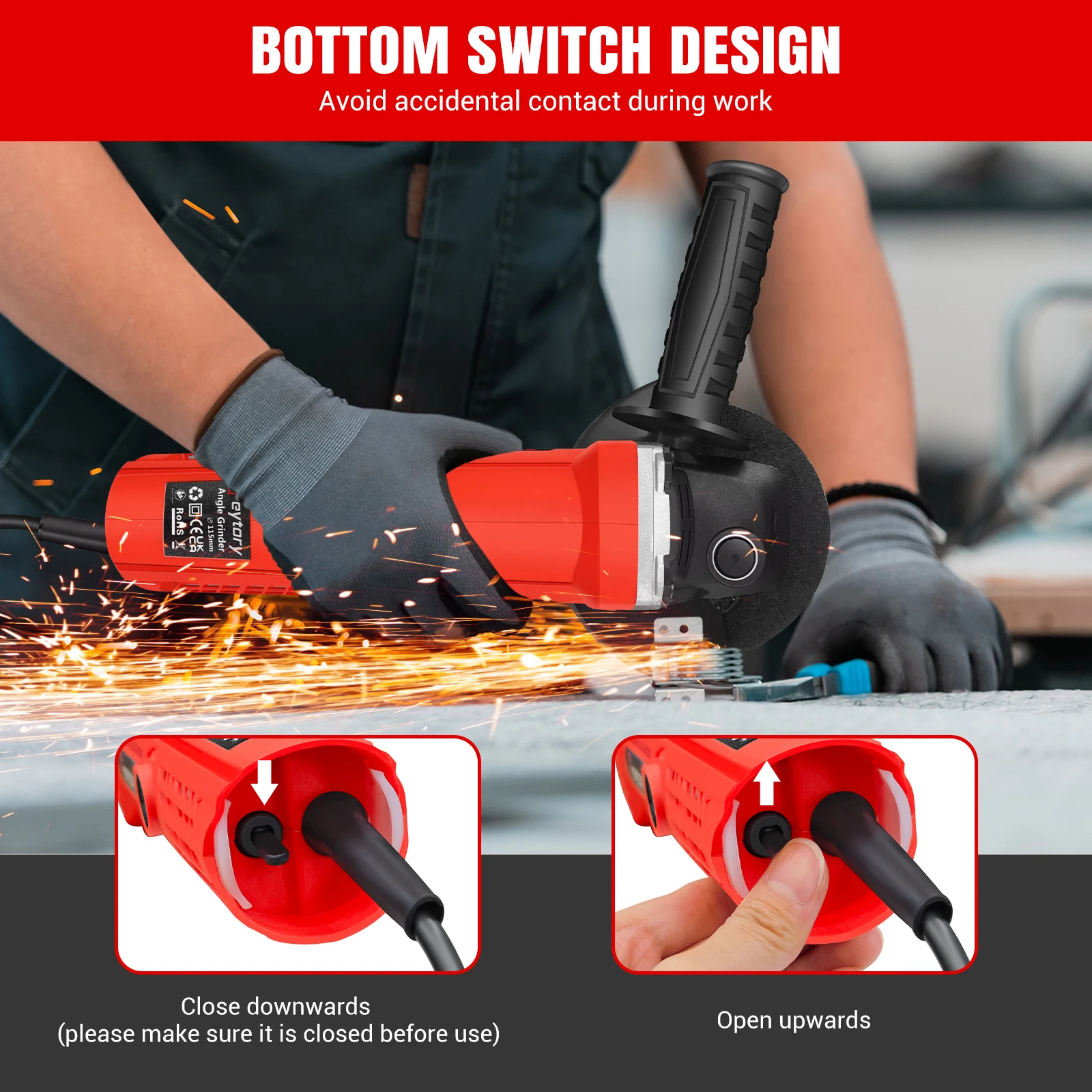 Heavy Duty 2000W Electric Angle Grinder ,115mm 4.5" 4-1/2" 12000 RPM,Red