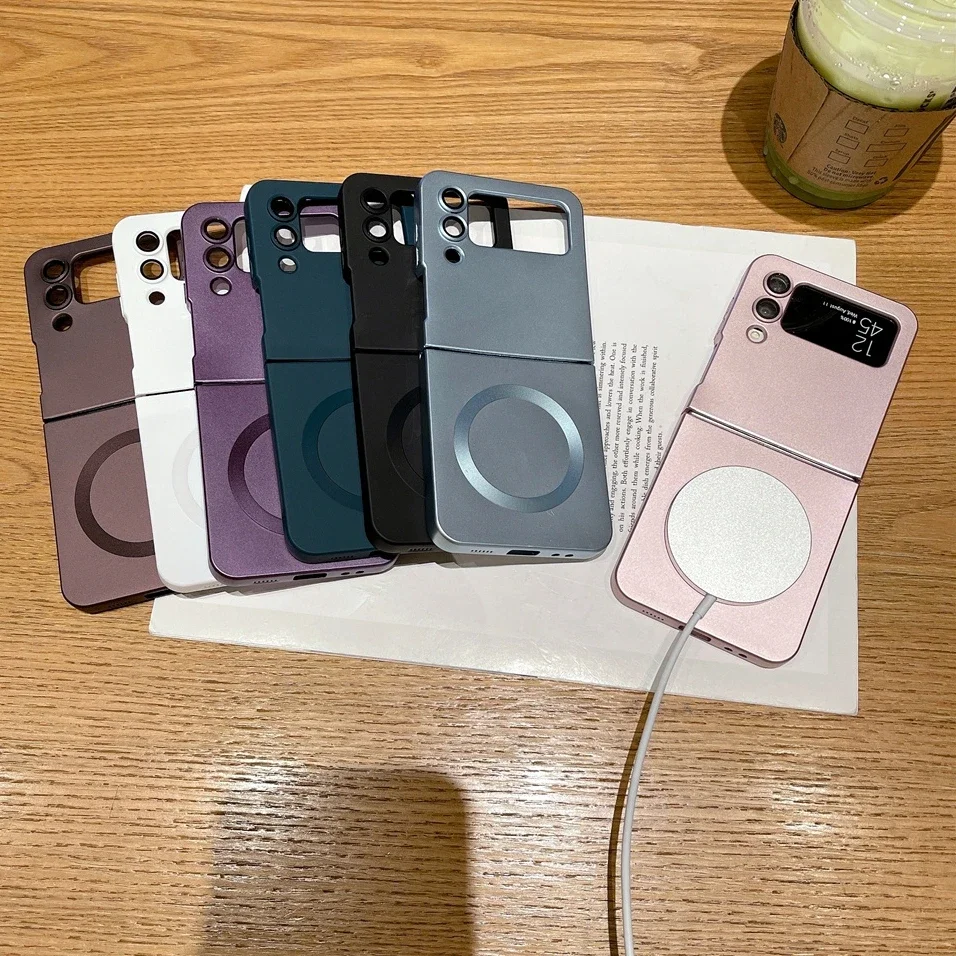 for Samsung ZFlip 4 Luxury for Magsafe Matte Case for Samsung Galaxy Z Flip 6 4 3 5 Flip4 Wireless Charger Soft Silicone Cover