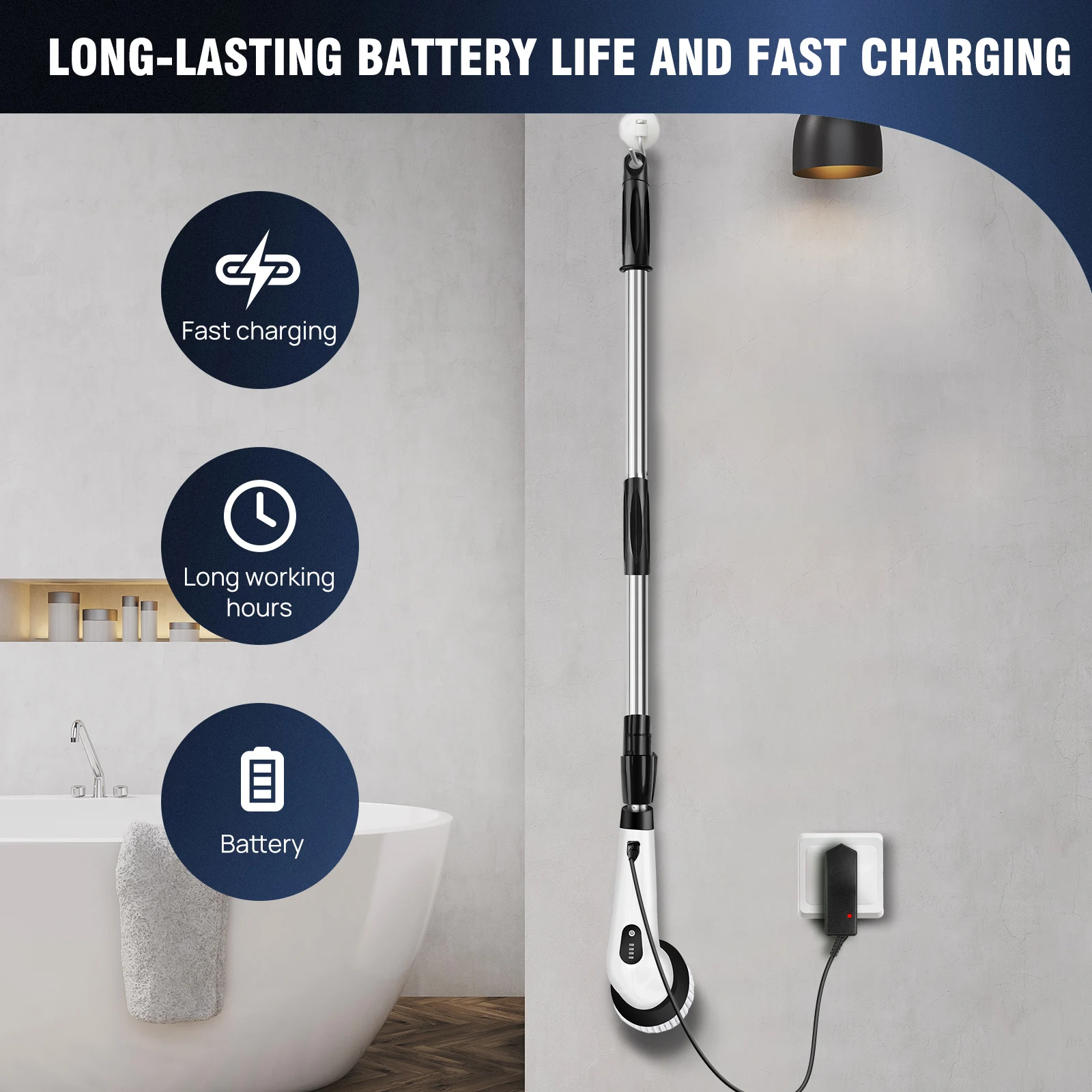 Cordless Electric Spin Scrubber,10-in-1 Multifunctional Spin Scrubber Kitchen Bathroom Cleaning Brush Rotary Cleaner
