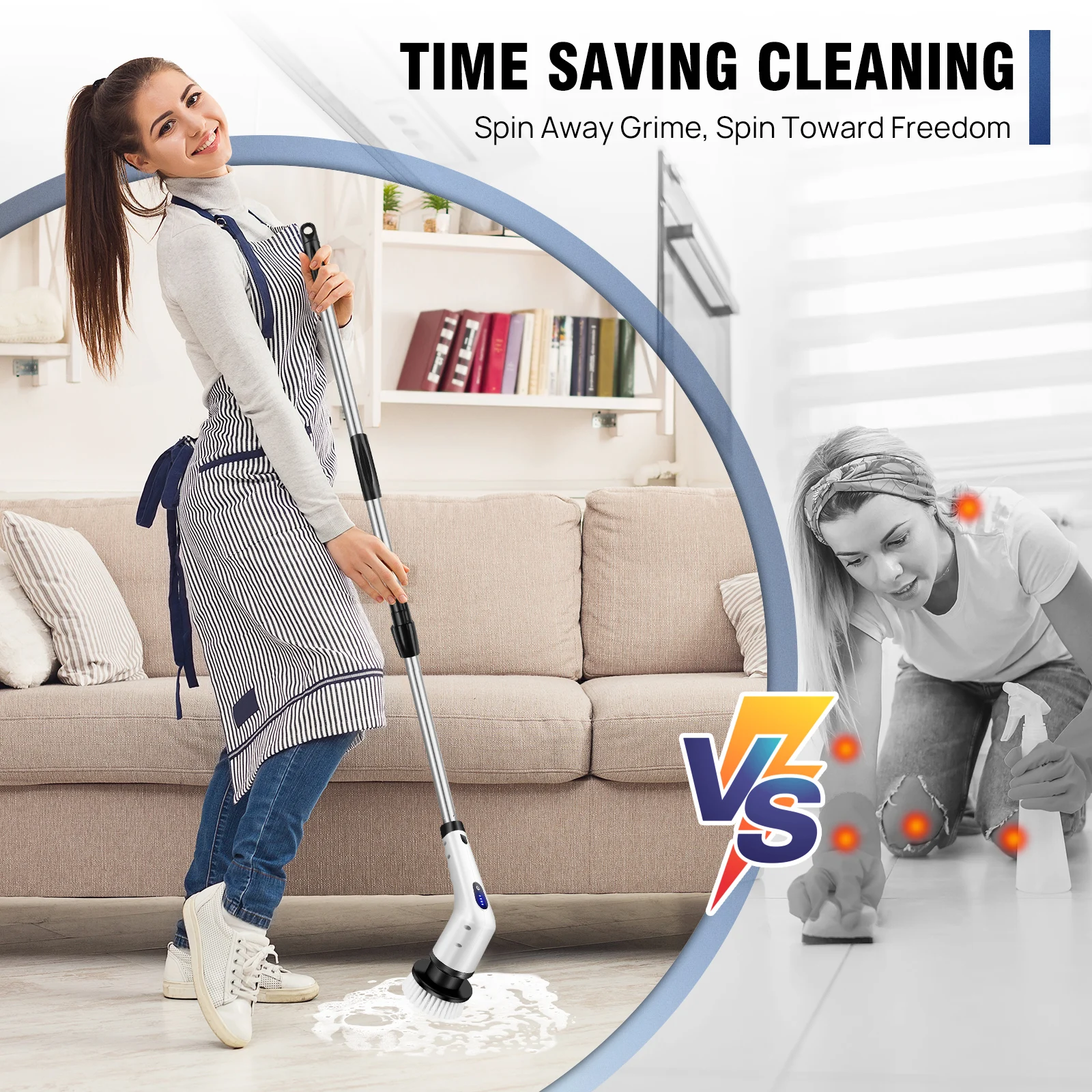 Cordless Electric Spin Scrubber,10-in-1 Multifunctional Spin Scrubber Kitchen Bathroom Cleaning Brush Rotary Cleaner