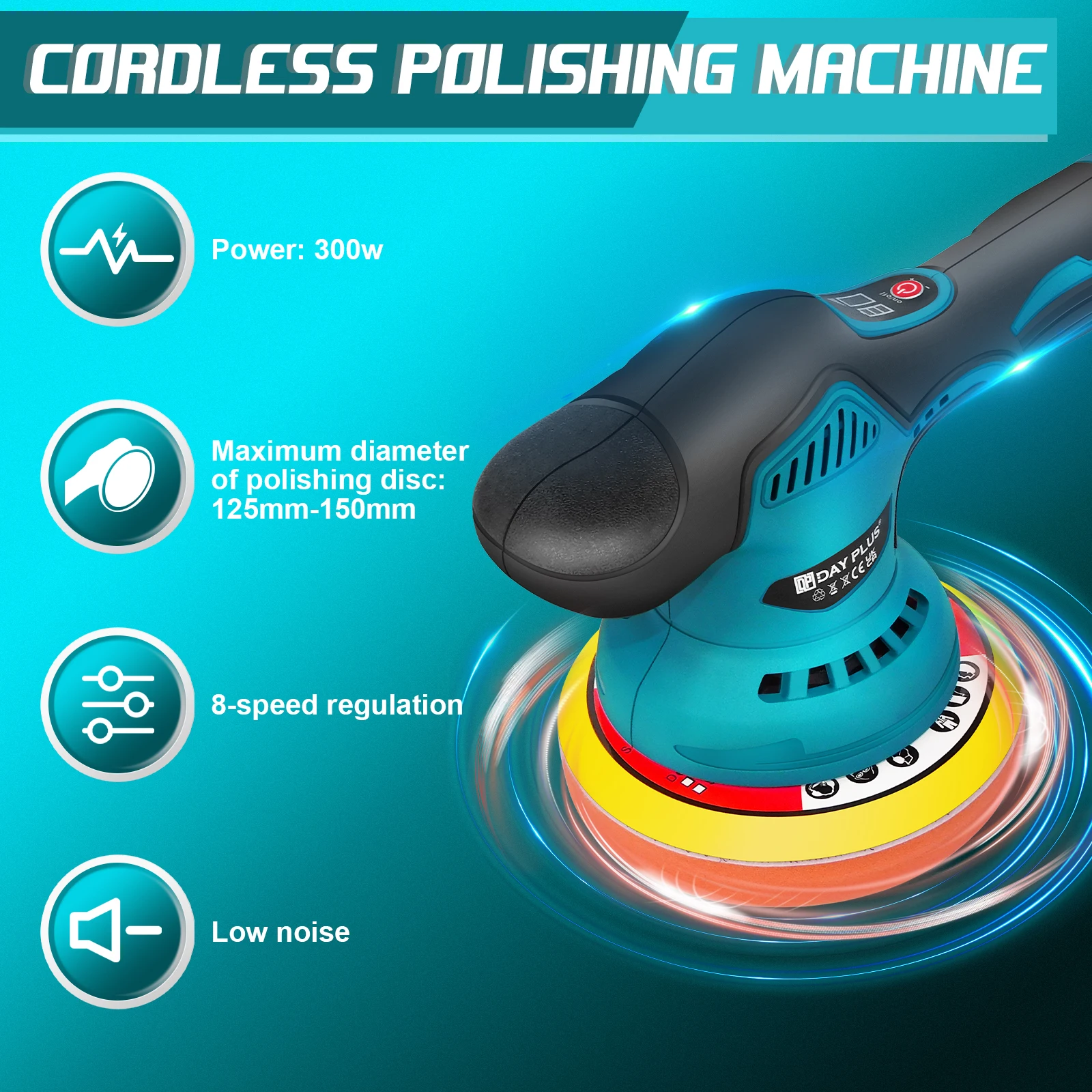 Cordless Car Polisher, Eccentric Polishing Machine, Dual Action Buffer Polishing Machine Set,2.0Ah Battery 8 Variable Speed