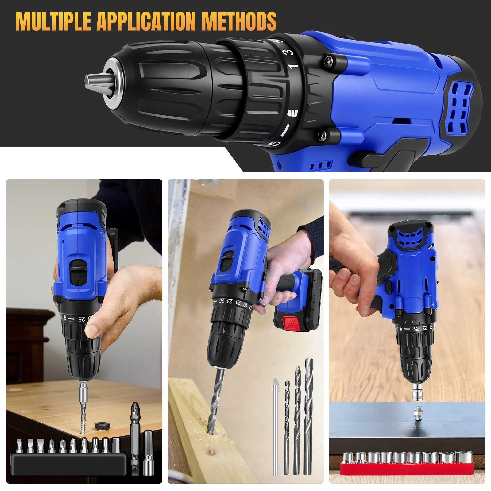 21V Cordless Drill,Electric Screwdriver Tools Kit with 25+1 Torque Setting,2 Variable Speed,29PCS Accessories,LED Work Light