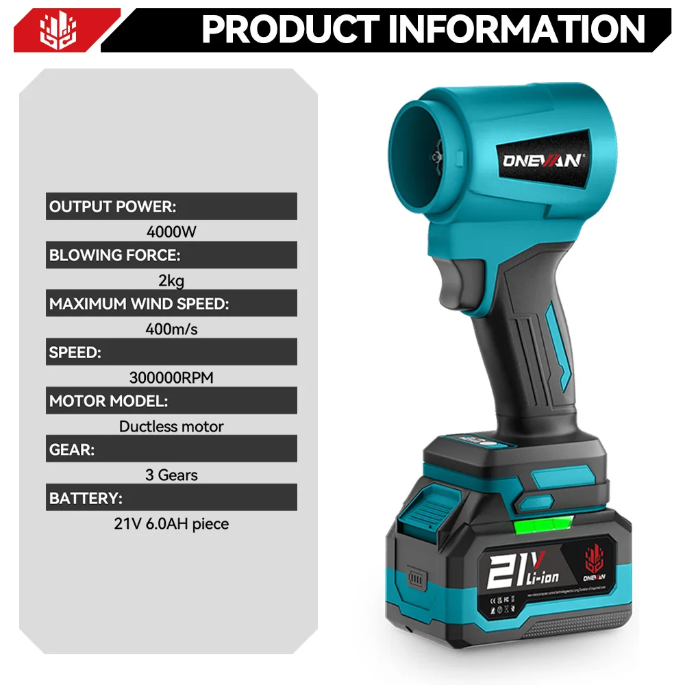 Brushless Electric Turbo Blower 300000RPM Jet Fan 400M/S Handheld Leaf Dust Car Dryer Blowing Tool For Makita 18V Battery Pin