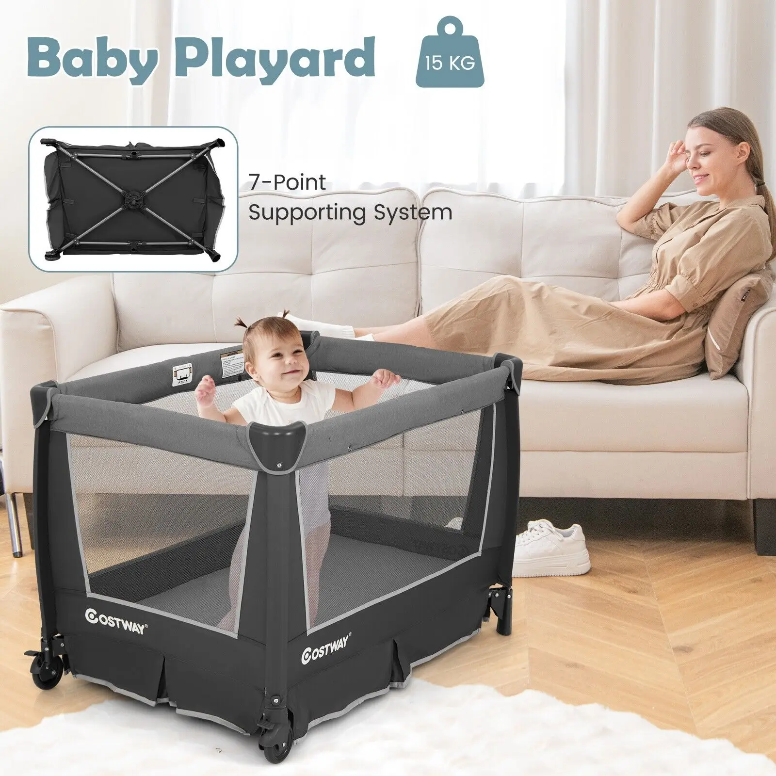 DORTALA 5-in-1 Toddlers Portable Travel Cot Baby Playard Convertible Playpen