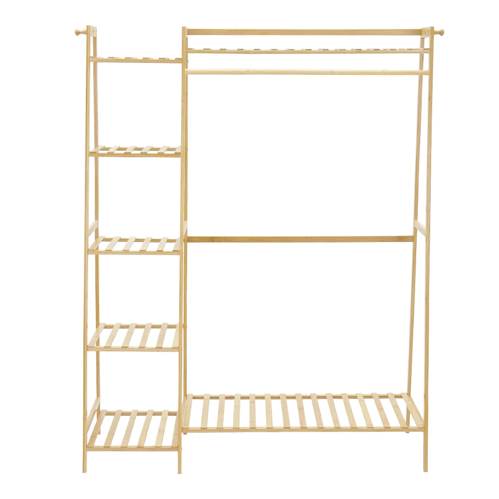 Voltsify Bamboo Bedroom Garment Clothes Rack Brown 110cm &130cm