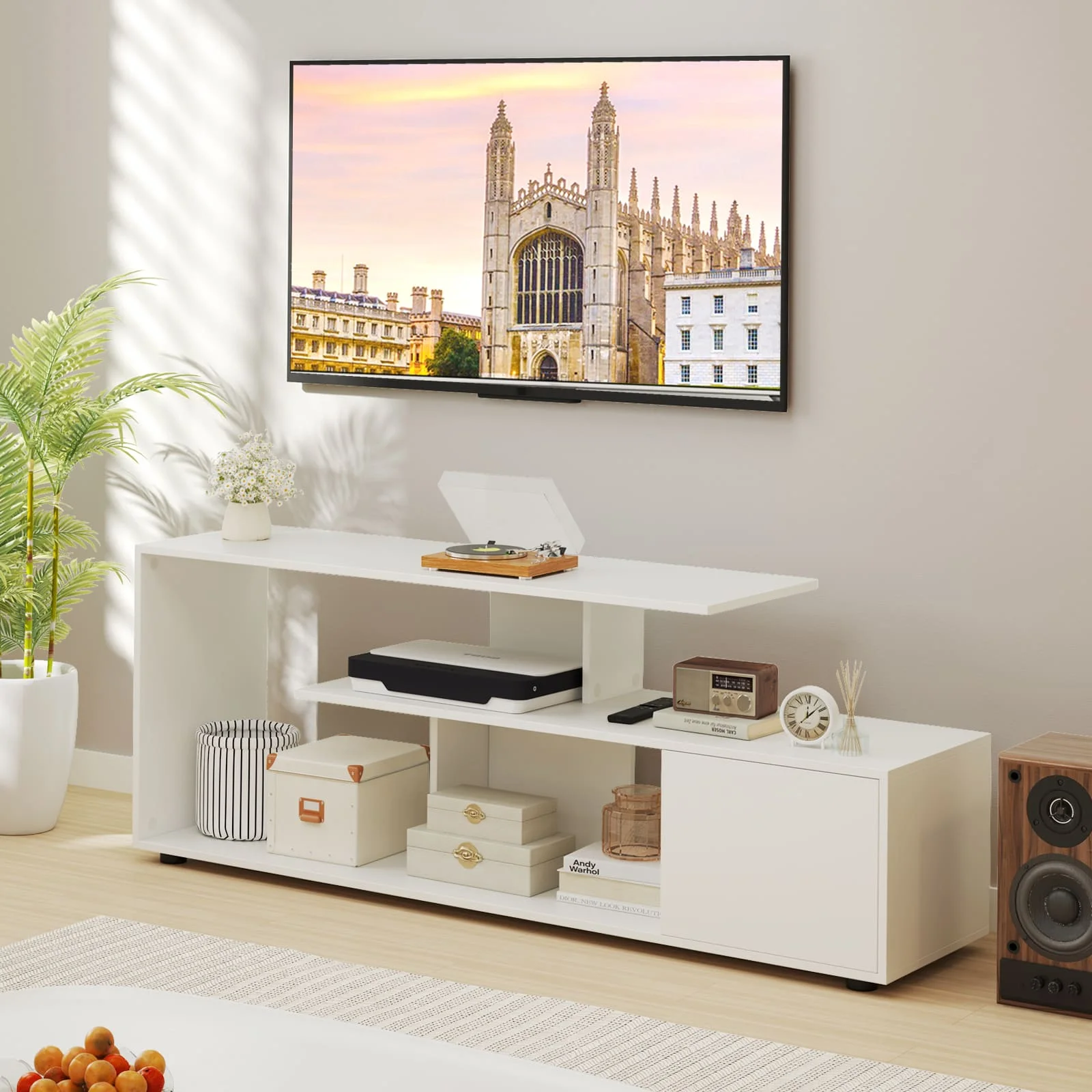 GOFLAME TV Stand for TVs up to 55” 3-Tier Media Console Table w/Storage-White