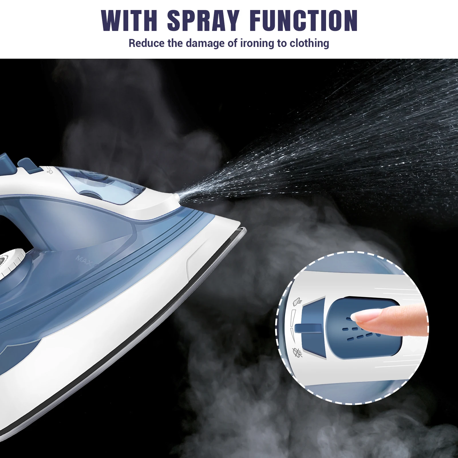 Electric Iron Portable Steam Iron, Non-Stick Stainless Soleplate, Temperature Regulation | Automatic Cleaning | Spray Functions