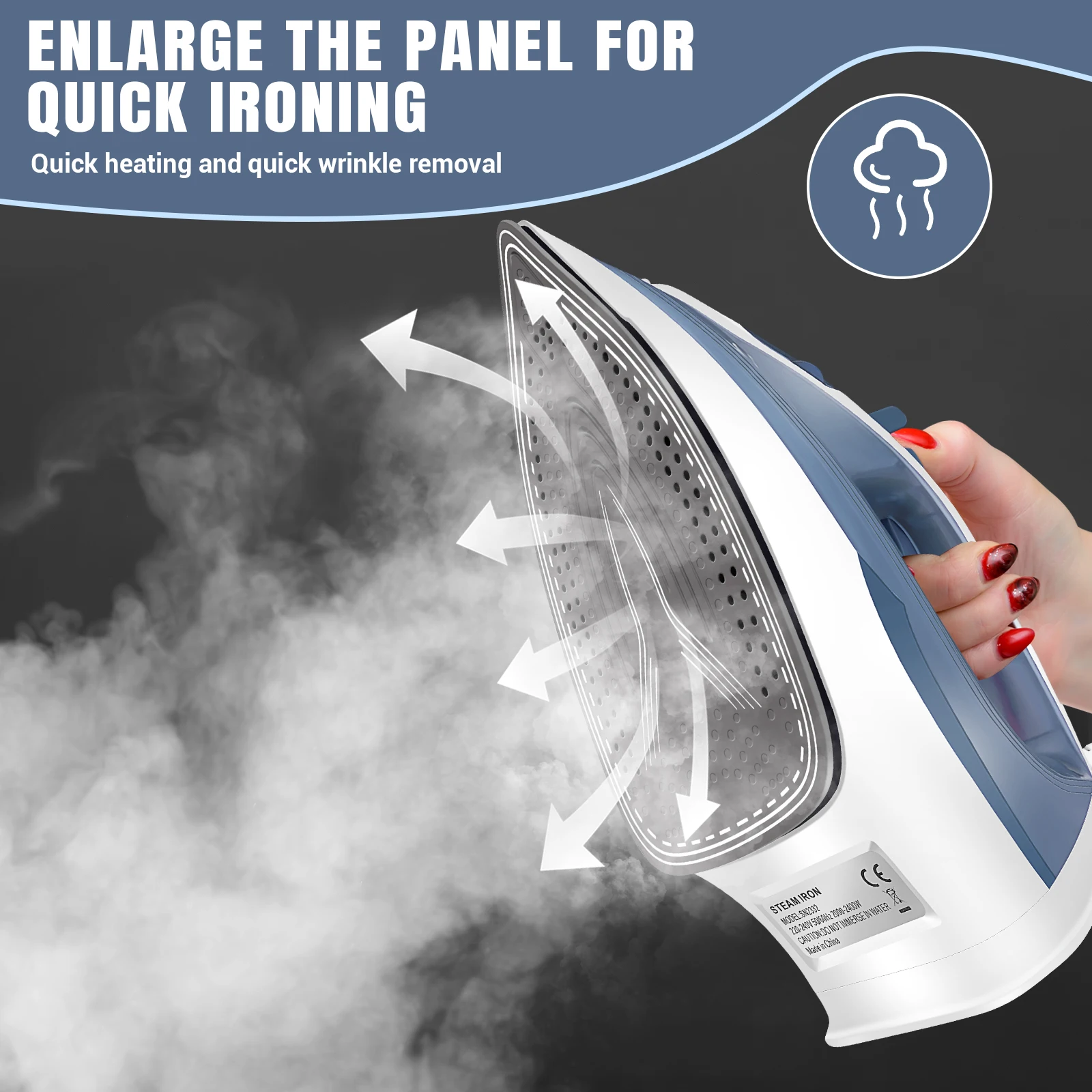 Electric Iron Portable Steam Iron, Non-Stick Stainless Soleplate, Temperature Regulation | Automatic Cleaning | Spray Functions