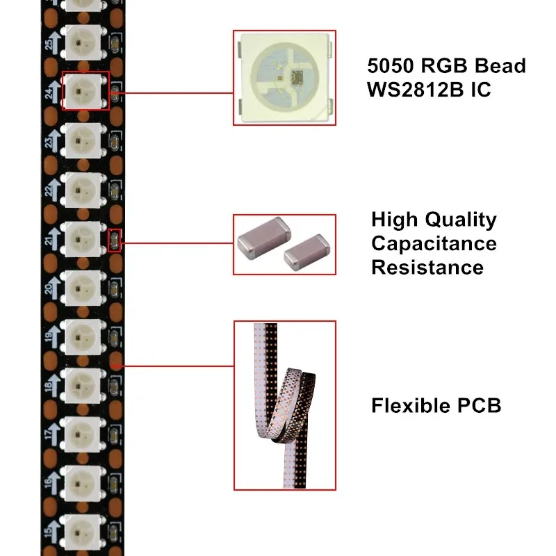 1/5m 5V WS2812 12V WS2815 LED Strip 30/60/74/96/144 LEDs/m Addressable IC Pixel 5050 RGB Lights Tape IP30/65/67 Magic Neon Bar