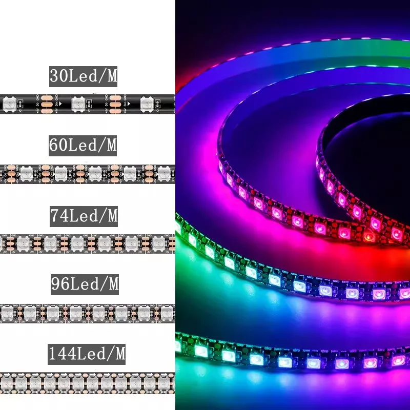 1/5m 5V WS2812 12V WS2815 LED Strip 30/60/74/96/144 LEDs/m Addressable IC Pixel 5050 RGB Lights Tape IP30/65/67 Magic Neon Bar