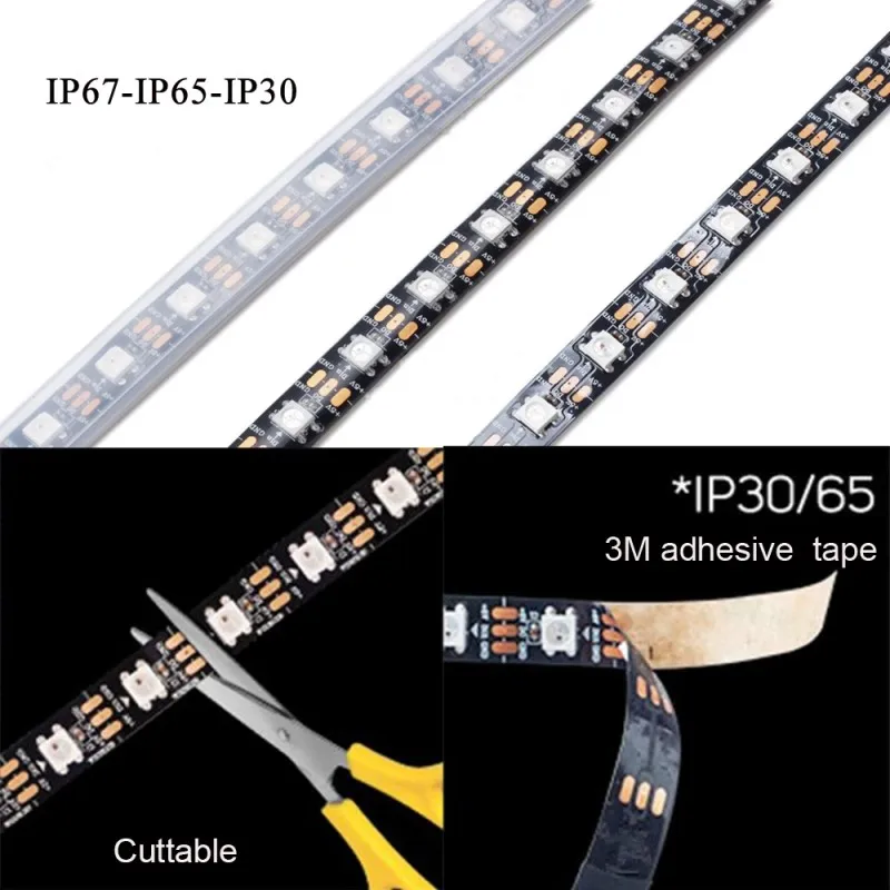 1/5m 5V WS2812 12V WS2815 LED Strip 30/60/74/96/144 LEDs/m Addressable IC Pixel 5050 RGB Lights Tape IP30/65/67 Magic Neon Bar