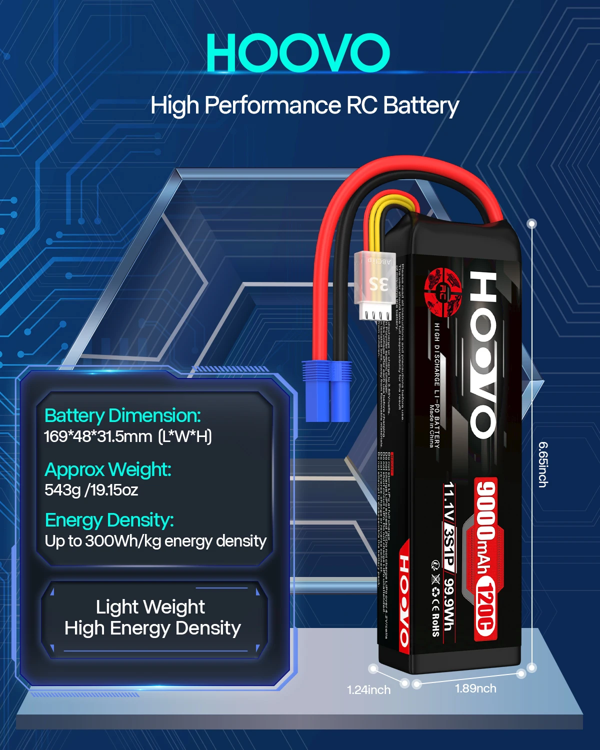 HOOVO 3S 11.1 V Lipo Battery EC5 Plug 9000 mAh 120C Soft Case RC Battery for RC Truck Car Heli Plane Rock Crawler Airplane Boat