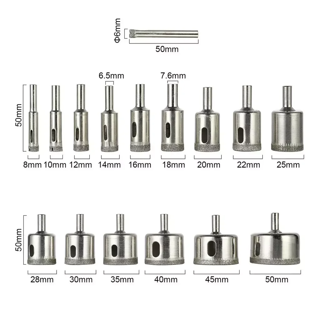 30pcs Diamond Drill Bit Tile Cutter Emery Hole Saw Dia 6 To 50mm Ceramic/Marble/Glass