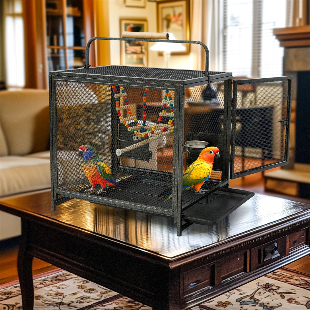 Portable Bird Cage Playpen Travel Carrier with Hammock And Toy Removable Tray for Small Pets - Outdoor And Indoor Use