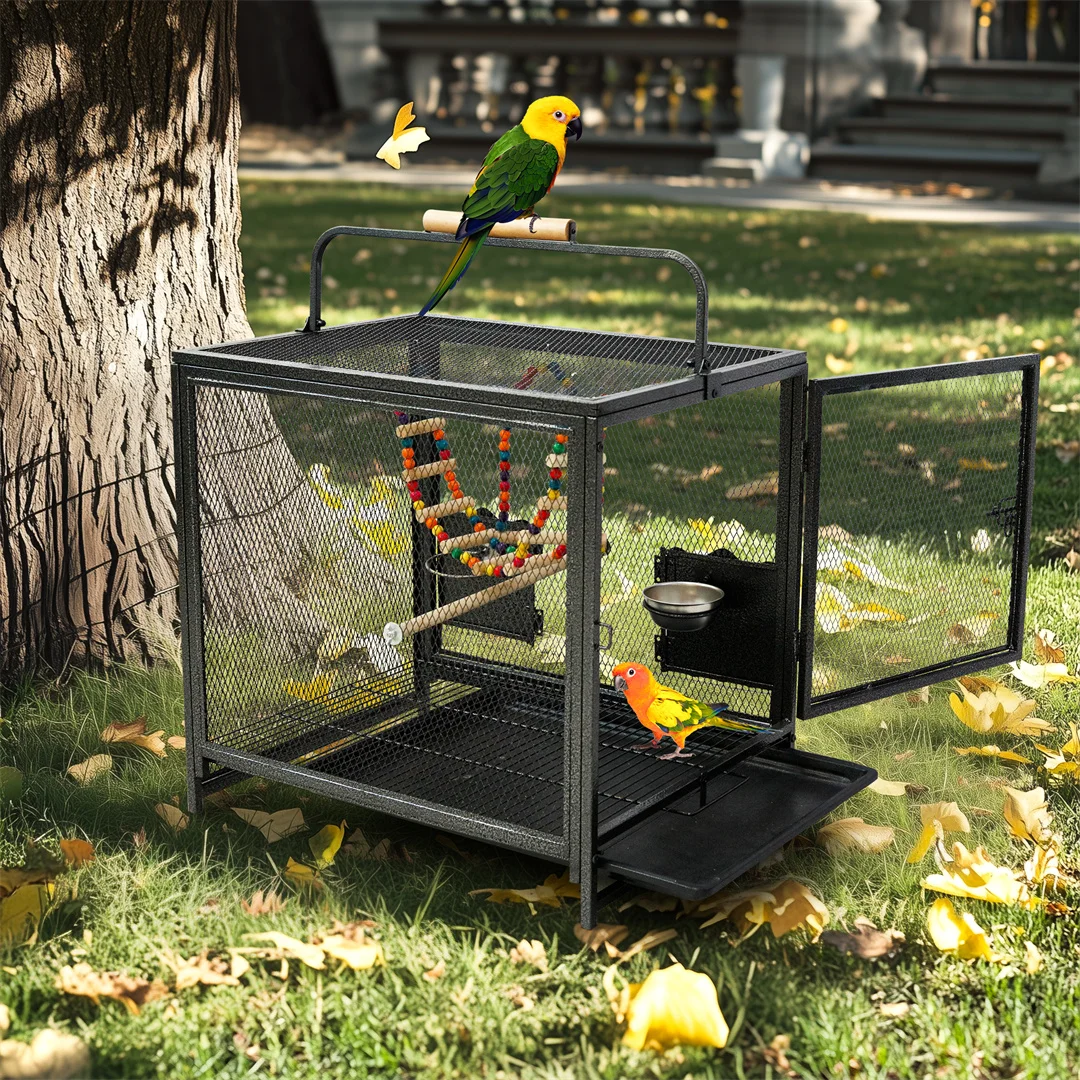 Portable Bird Cage Playpen Travel Carrier with Hammock And Toy Removable Tray for Small Pets - Outdoor And Indoor Use