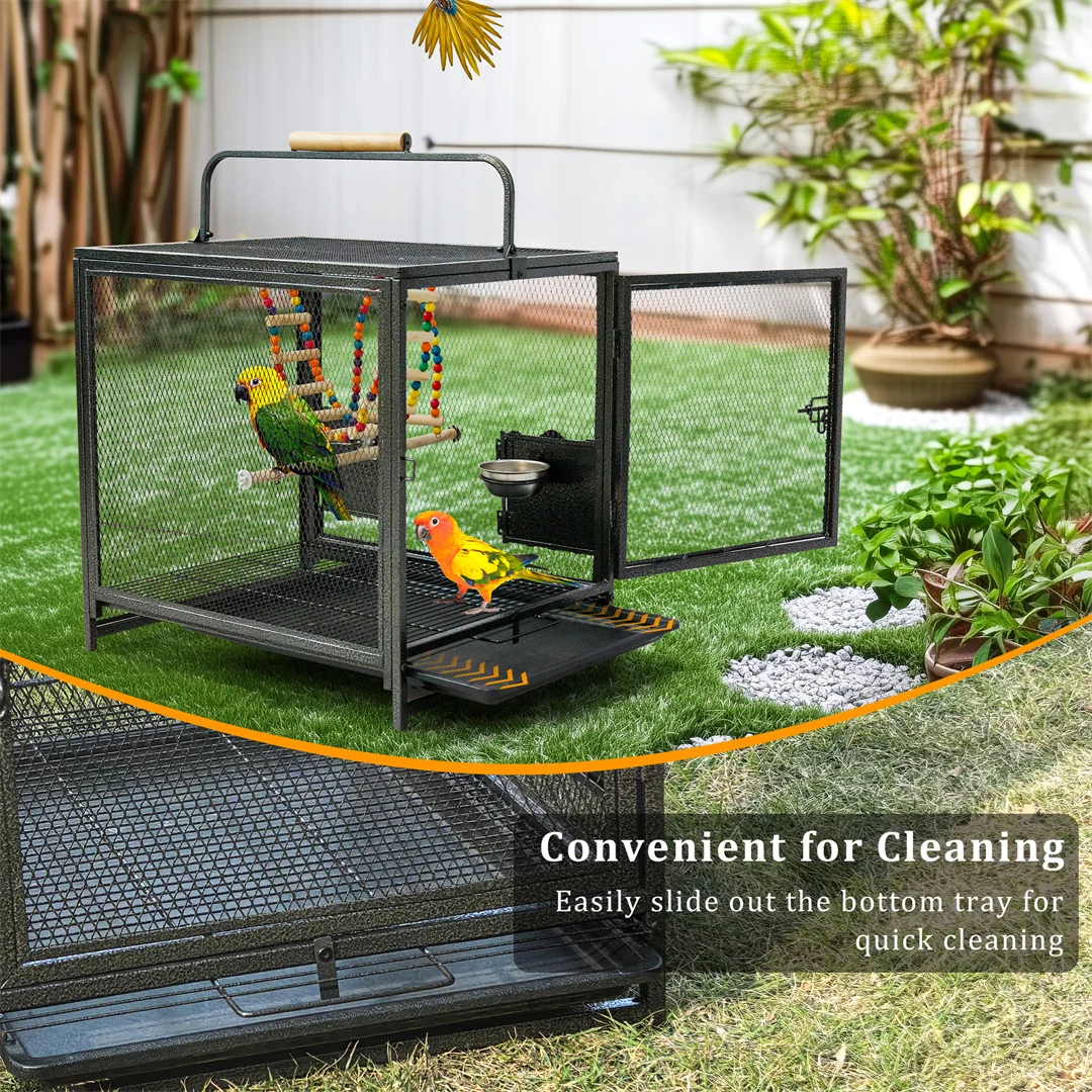 Portable Bird Cage Playpen Travel Carrier with Hammock And Toy Removable Tray for Small Pets - Outdoor And Indoor Use