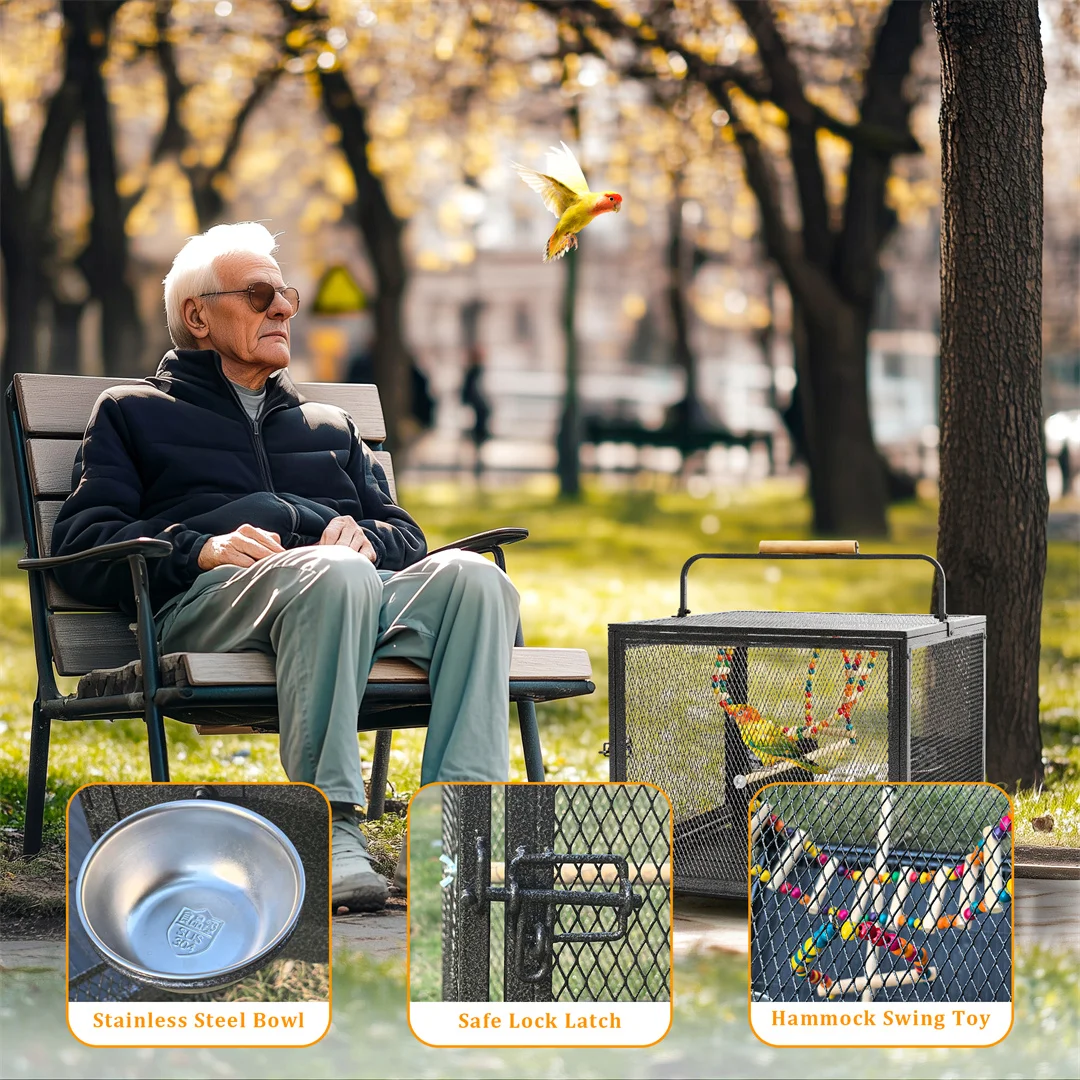 Portable Bird Cage Playpen Travel Carrier with Hammock And Toy Removable Tray for Small Pets - Outdoor And Indoor Use