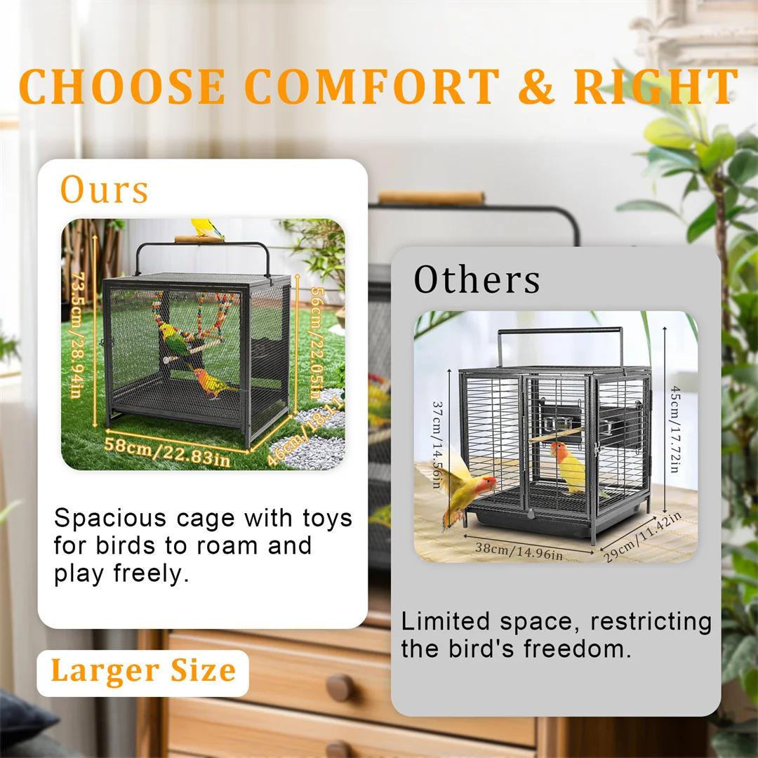 Portable Bird Cage Playpen Travel Carrier with Hammock And Toy Removable Tray for Small Pets - Outdoor And Indoor Use