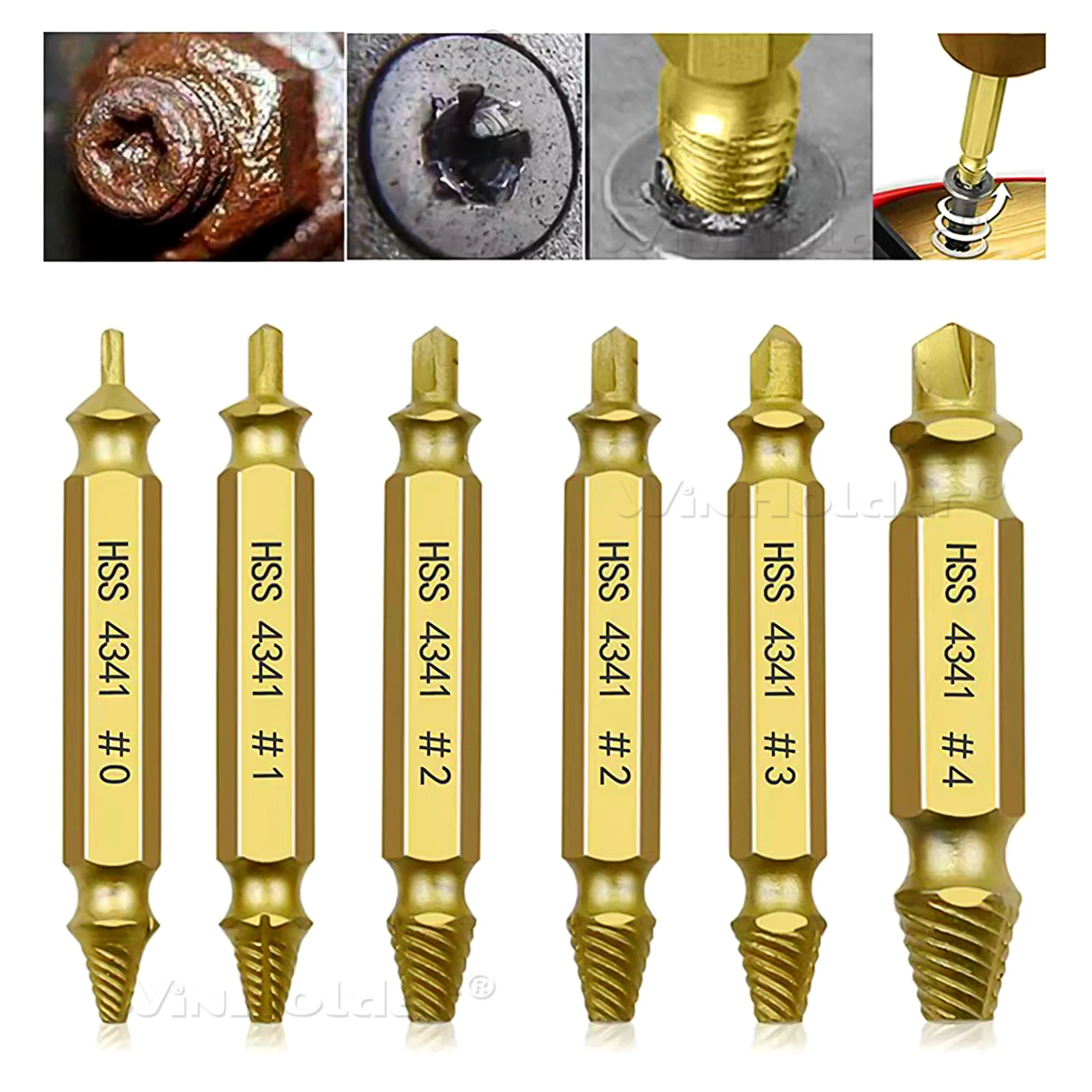 6Pcs/Set Broken Screw Extractor Remover Set Damaged Bolt Stud Easy Out Stripped Drill Bit Tools Kit with Black Case
