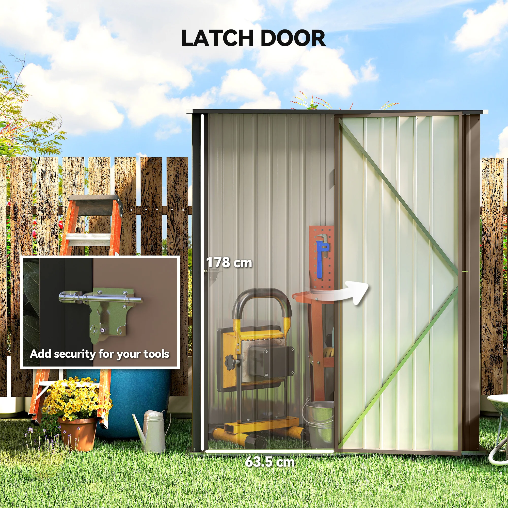 Outdoor Storage Shed Steel Garden Shed W/ Lockable Door for Garden, Brown