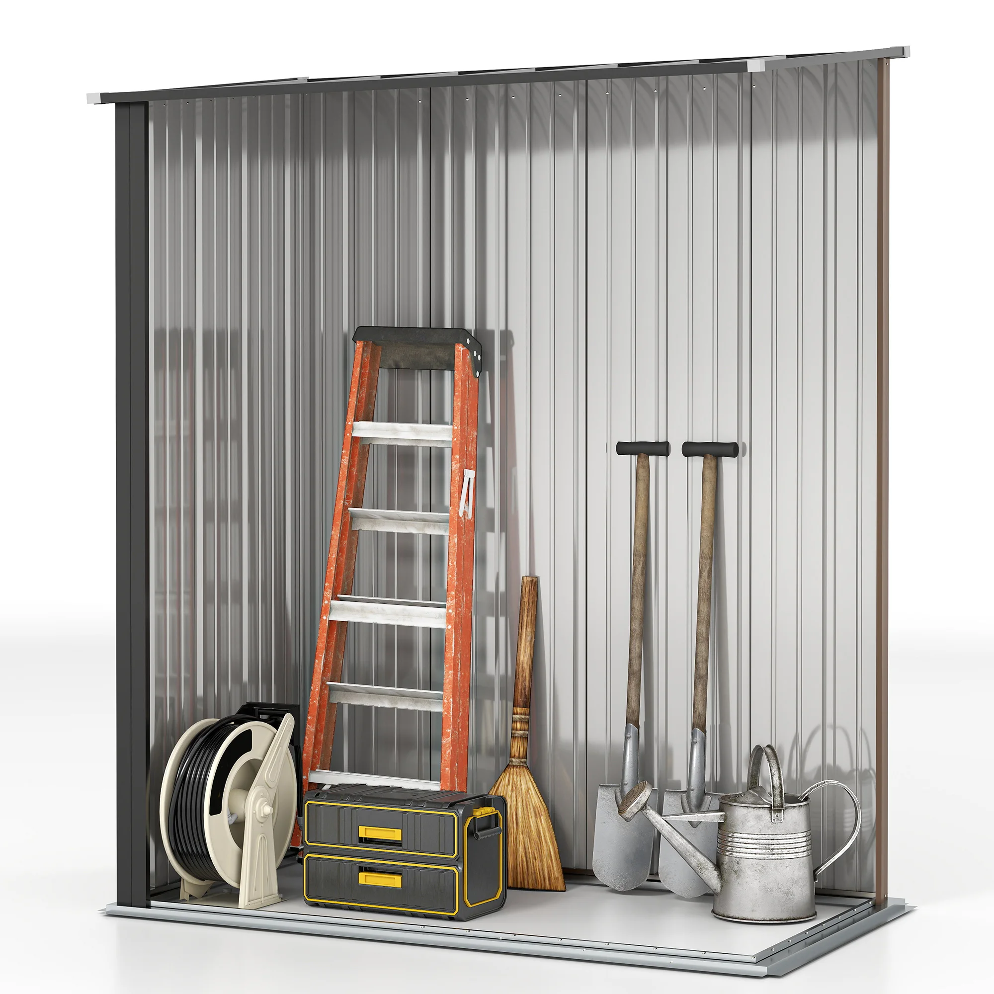 Outdoor Storage Shed Steel Garden Shed W/ Lockable Door for Garden, Brown
