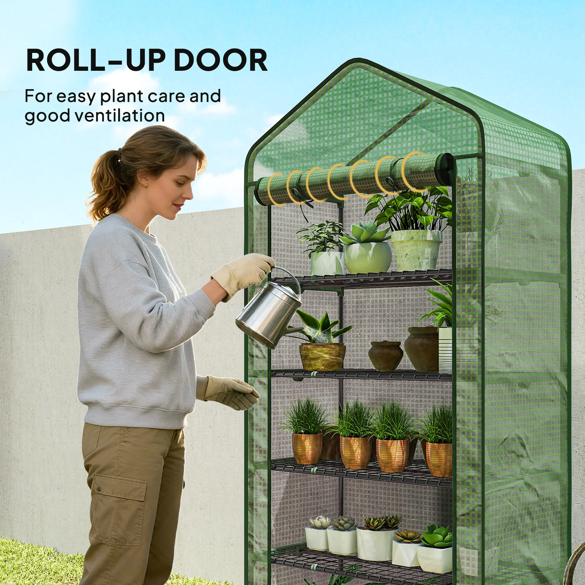 5 Tier Widened Mini Greenhouse Portable Green House W/ Door, 193H X 90Wcm, Green