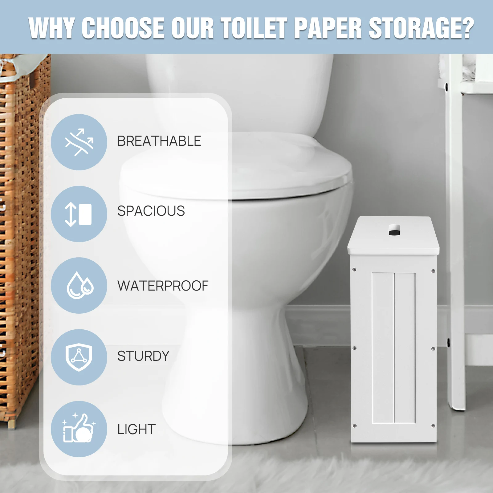 White Compact Shaker Wooden Bathroom Storage Unit, Undersink Toilet Roll Paper Cabinet, Weatherproof Engineered Wood Multi-Purpose Cleaning Tidy Box 14×27×35cm