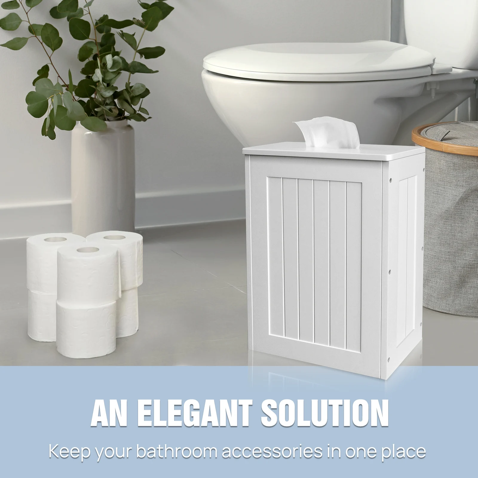 White Compact Shaker Wooden Bathroom Storage Unit, Undersink Toilet Roll Paper Cabinet, Weatherproof Engineered Wood Multi-Purpose Cleaning Tidy Box 14×27×35cm