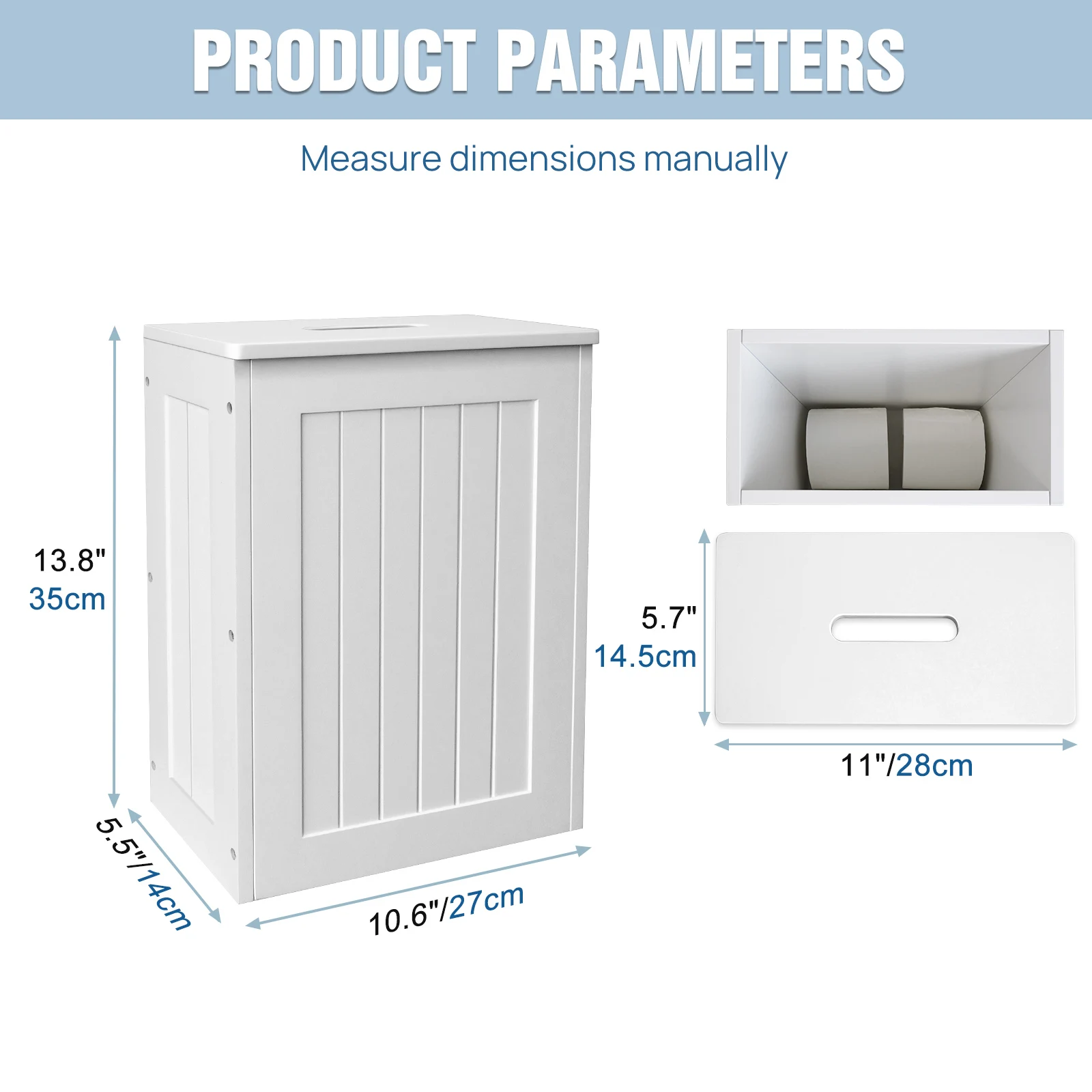 White Compact Shaker Wooden Bathroom Storage Unit, Undersink Toilet Roll Paper Cabinet, Weatherproof Engineered Wood Multi-Purpose Cleaning Tidy Box 14×27×35cm