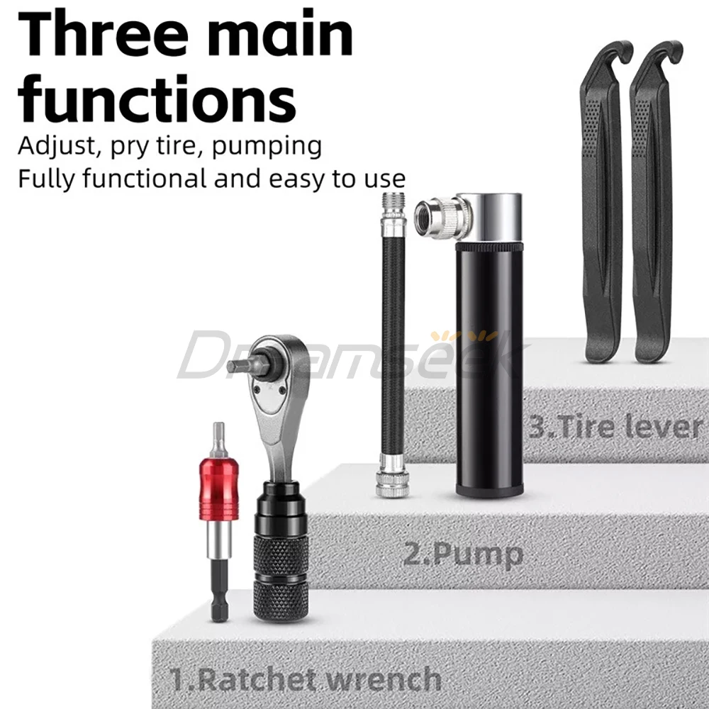 Mini Bike Repair Tool Kit Bicycle Ratchet Wrench Pump Tire Lever Multi-Purpose Set Portable Storage Bag Box Cycling Accessories