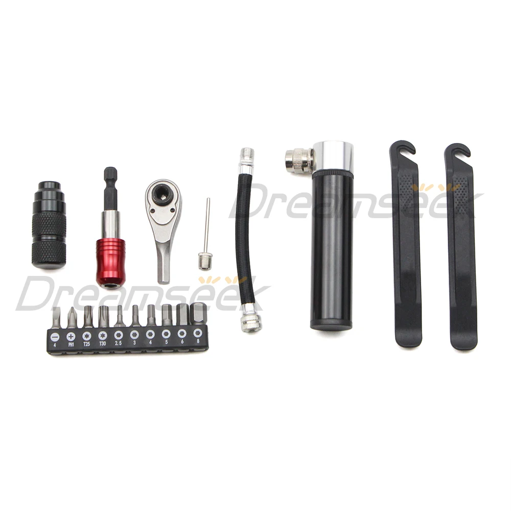 Mini Bike Repair Tool Kit Bicycle Ratchet Wrench Pump Tire Lever Multi-Purpose Set Portable Storage Bag Box Cycling Accessories
