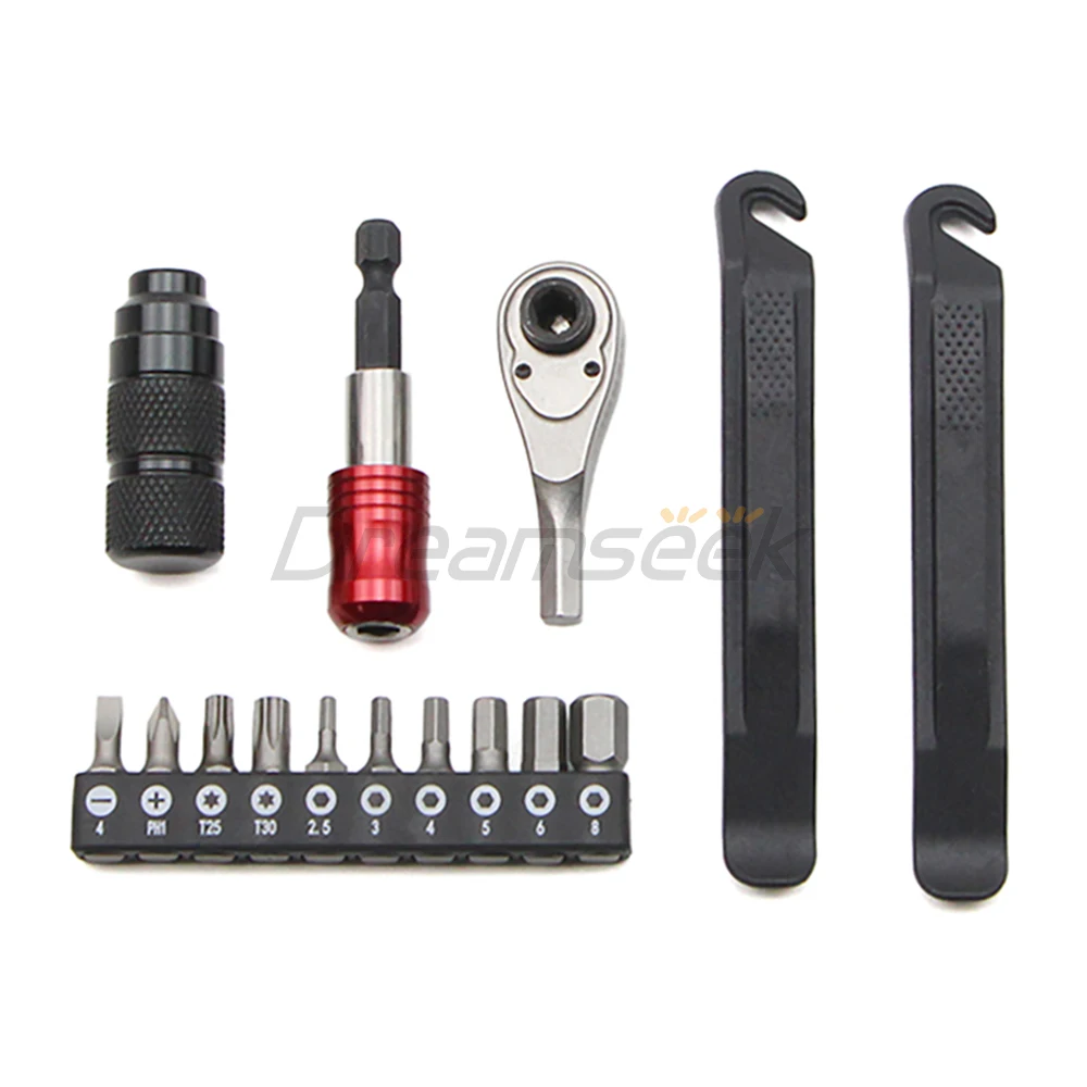 Mini Bike Repair Tool Kit Bicycle Ratchet Wrench Pump Tire Lever Multi-Purpose Set Portable Storage Bag Box Cycling Accessories