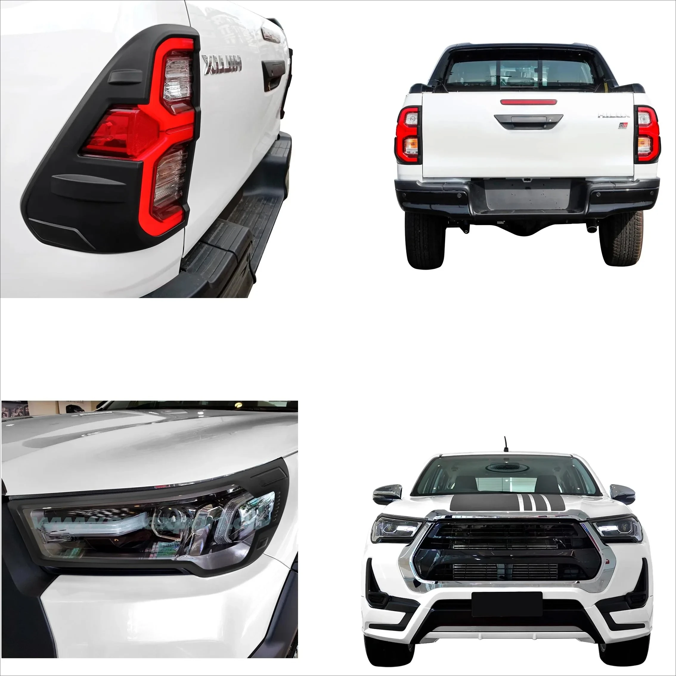 Matt Black Headlight Tail Light Covers Surround Trim For Toyota Hilux Revo 2021-2024 Decorative Rear +Front Lamp Shades 4PCS/Set