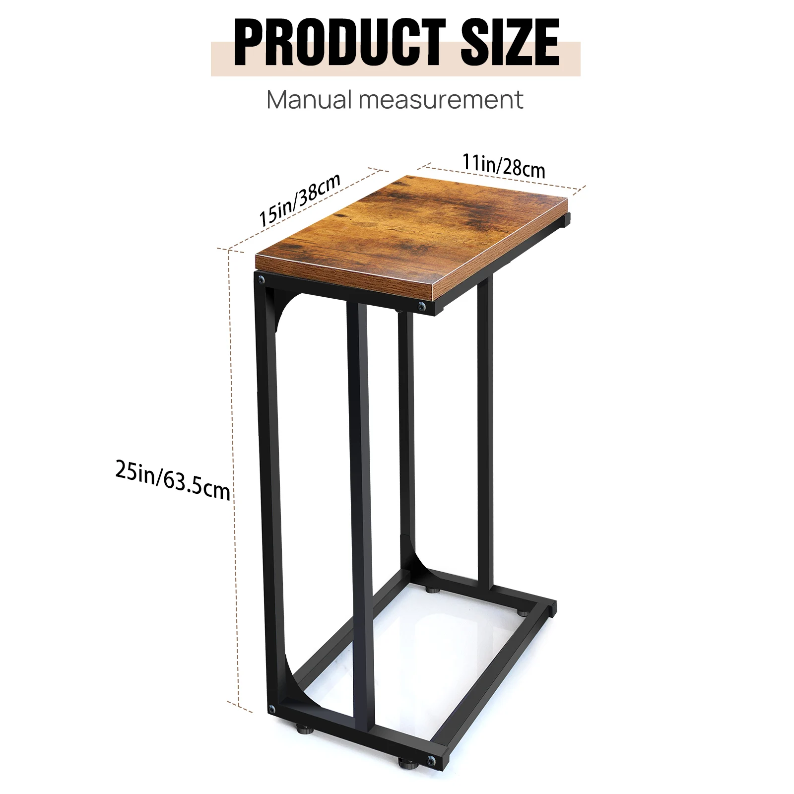 VASAGLE C-Shaped Side Table, Bedside Table, Sofa Side Table, Coffee Table, with Metal Frame, Industrial, for Living Room, Bedroo